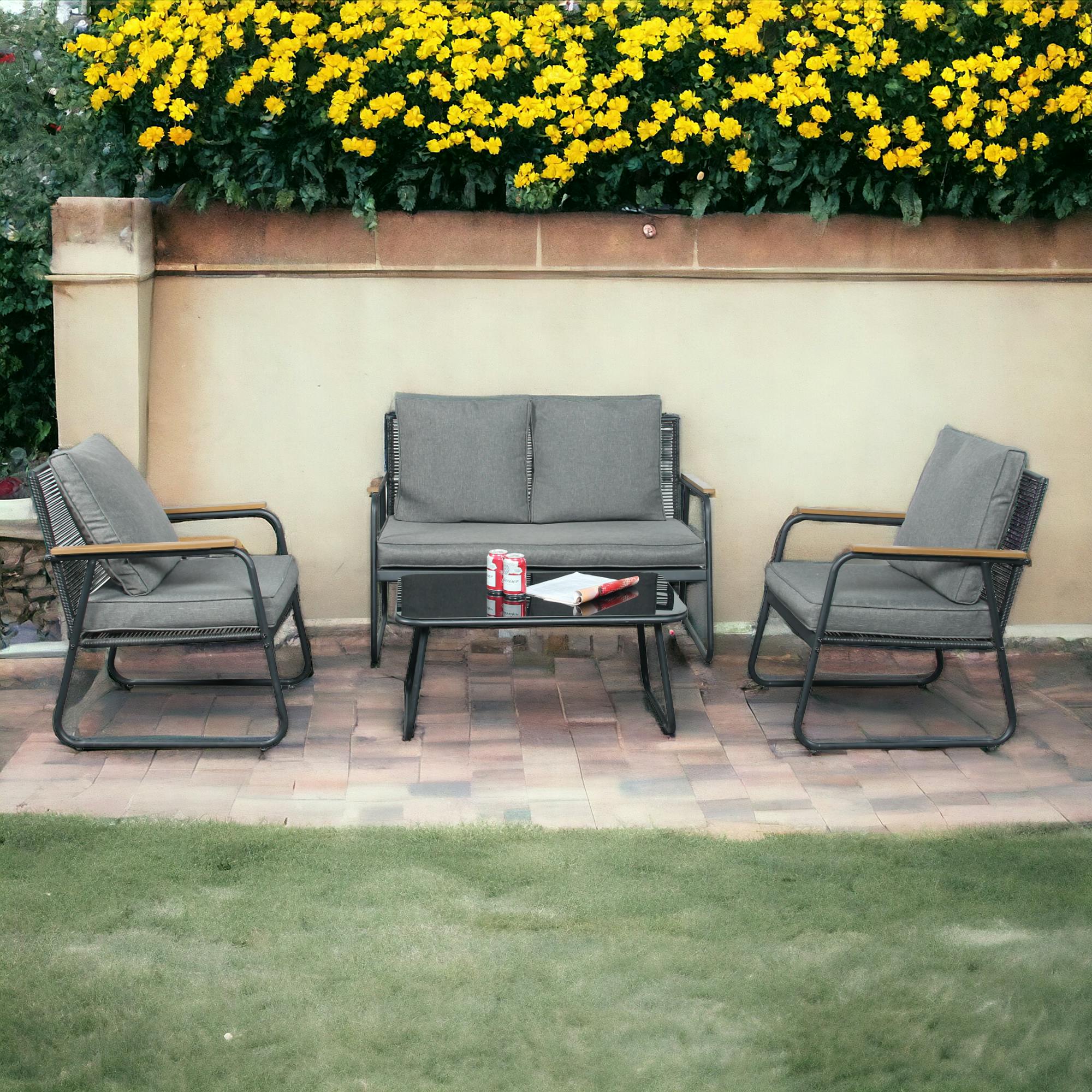 Outdoor Living Grey Kendal Modern 4 Piece Garden Rattan Set