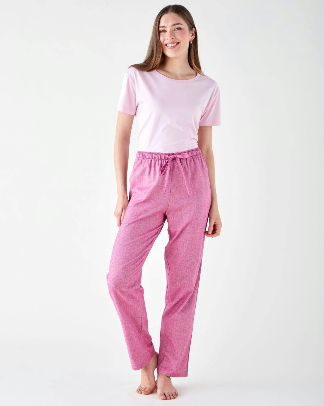 British Boxers Women's Pink Brushed Cotton Pyjama Trousers - Dusty Herringbone - XX-Large
