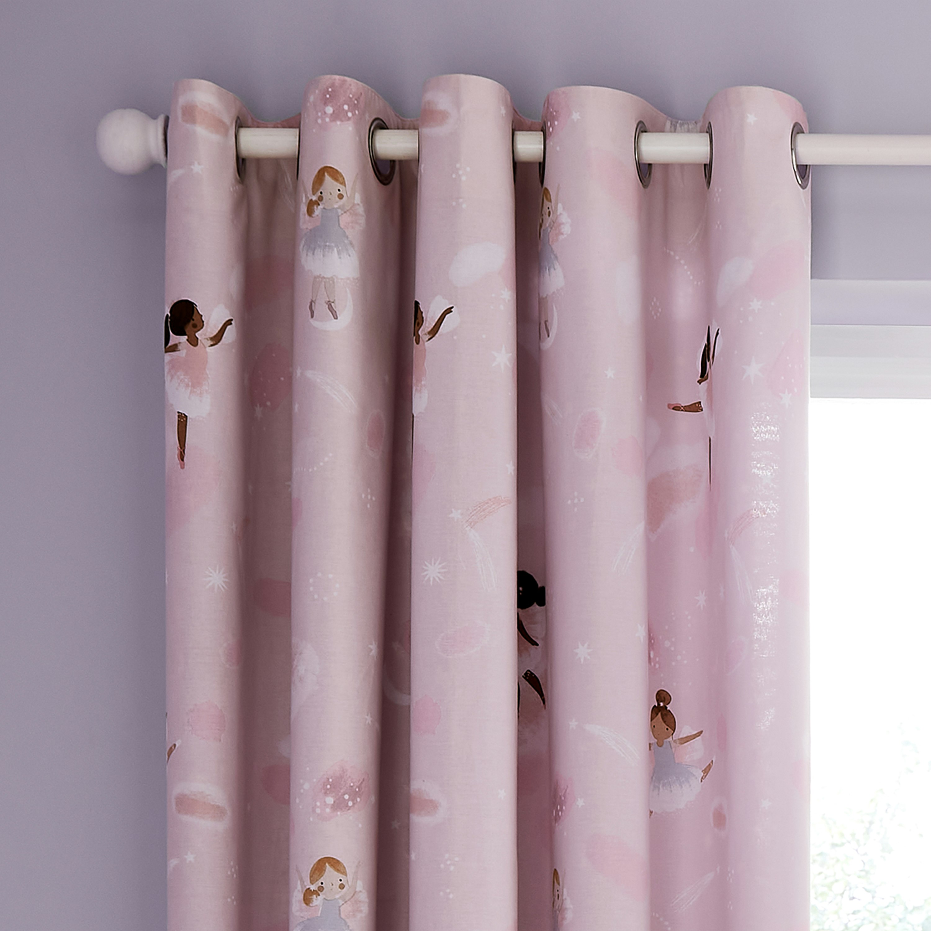 Rackhams Pink Dancing Fairies Fully Reversible Lined Eyelet Curtains - 66X72 Inch