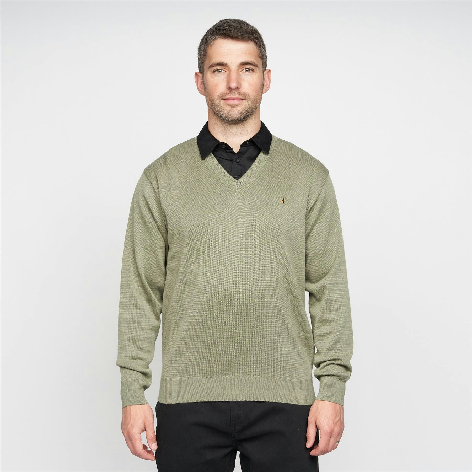 Gabicci Men's G00k01 Vee Neck Sweater Classic - Olive - Xl