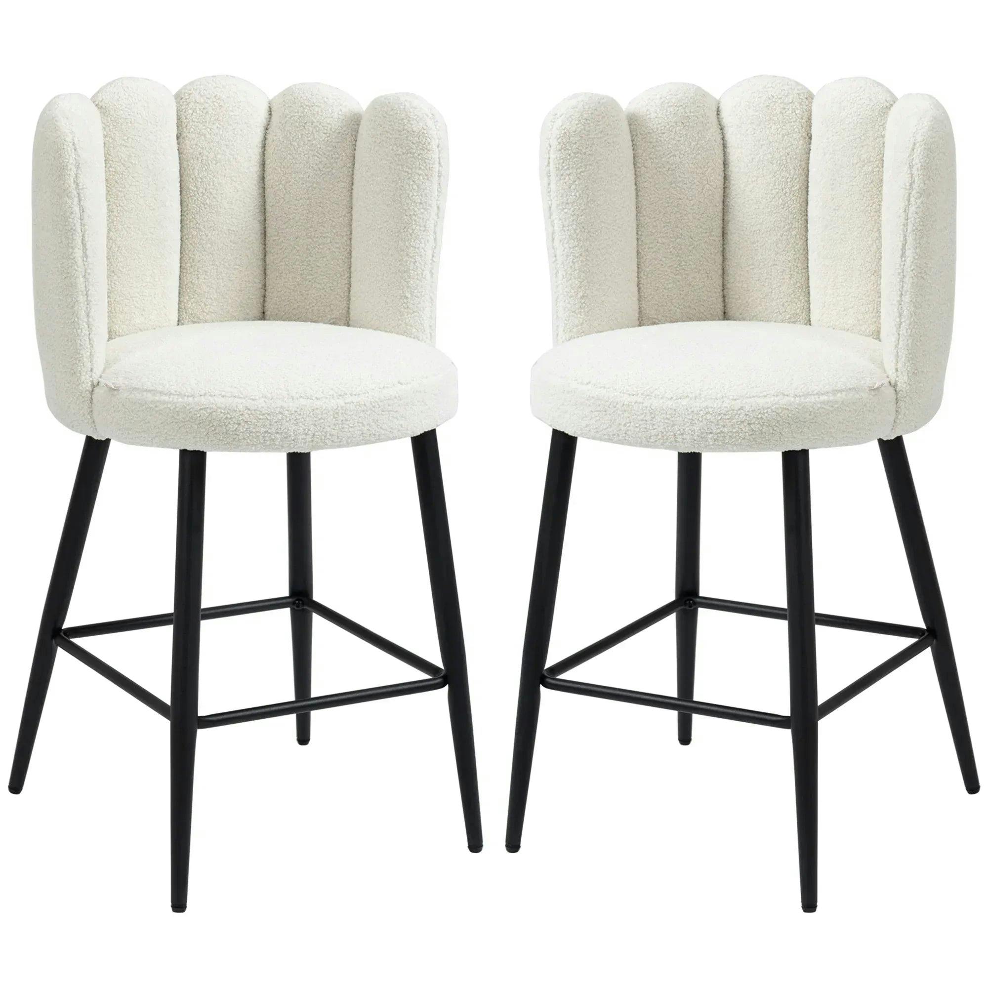 HOMCOM Fluffy Upholstered Breakfast Bar Stools Set of 2 with Back, Cream - Image 6