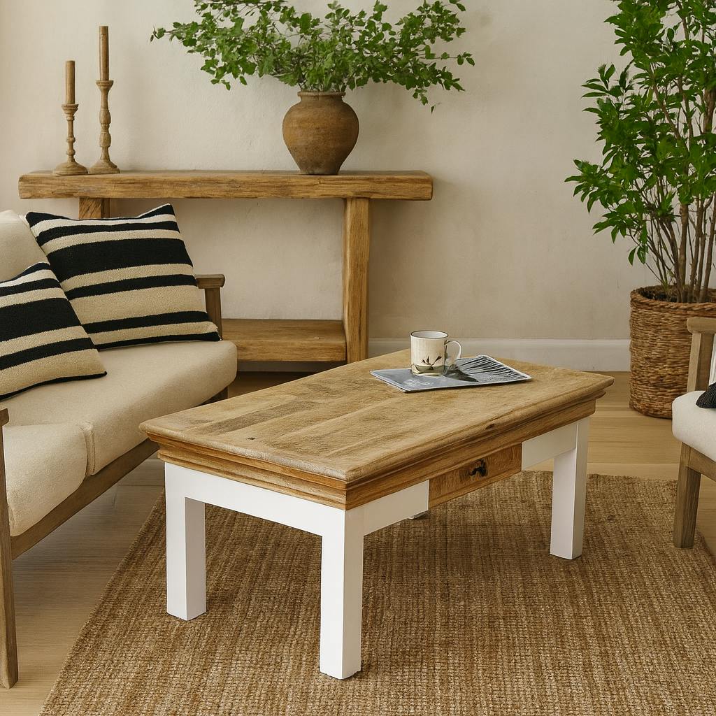 Rackhams White Alington And Natural Solid Mango Wood Coffee Table With Drawer