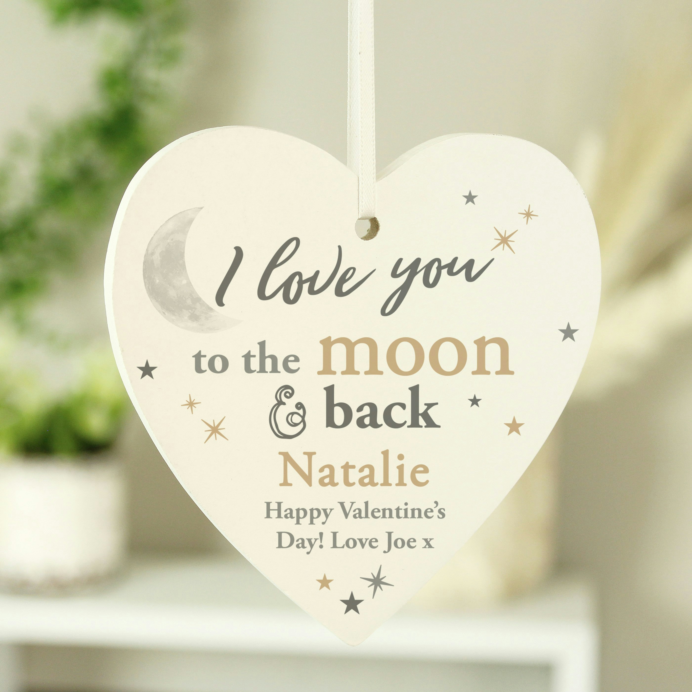 Rackhams Personalised To The Moon And Back... Wooden Heart Decoration