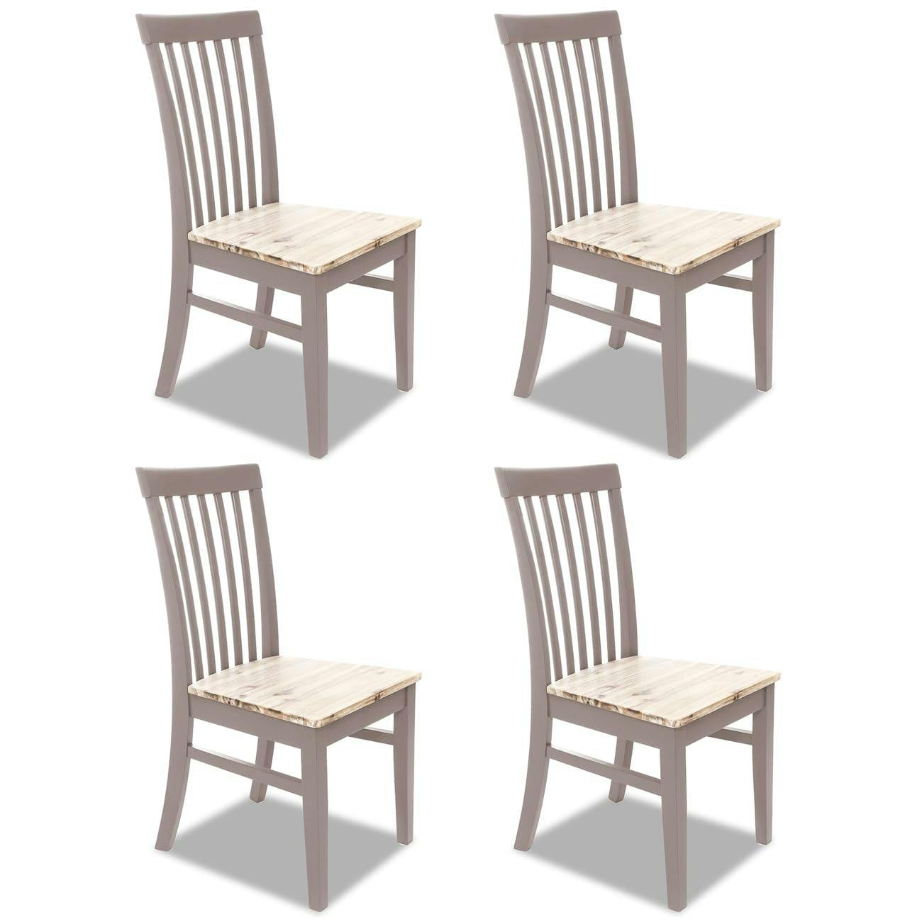 Statement Furniture Beige Florence Highback Dining Chairs With Wooden Seat Set Of 4 - Truffle,