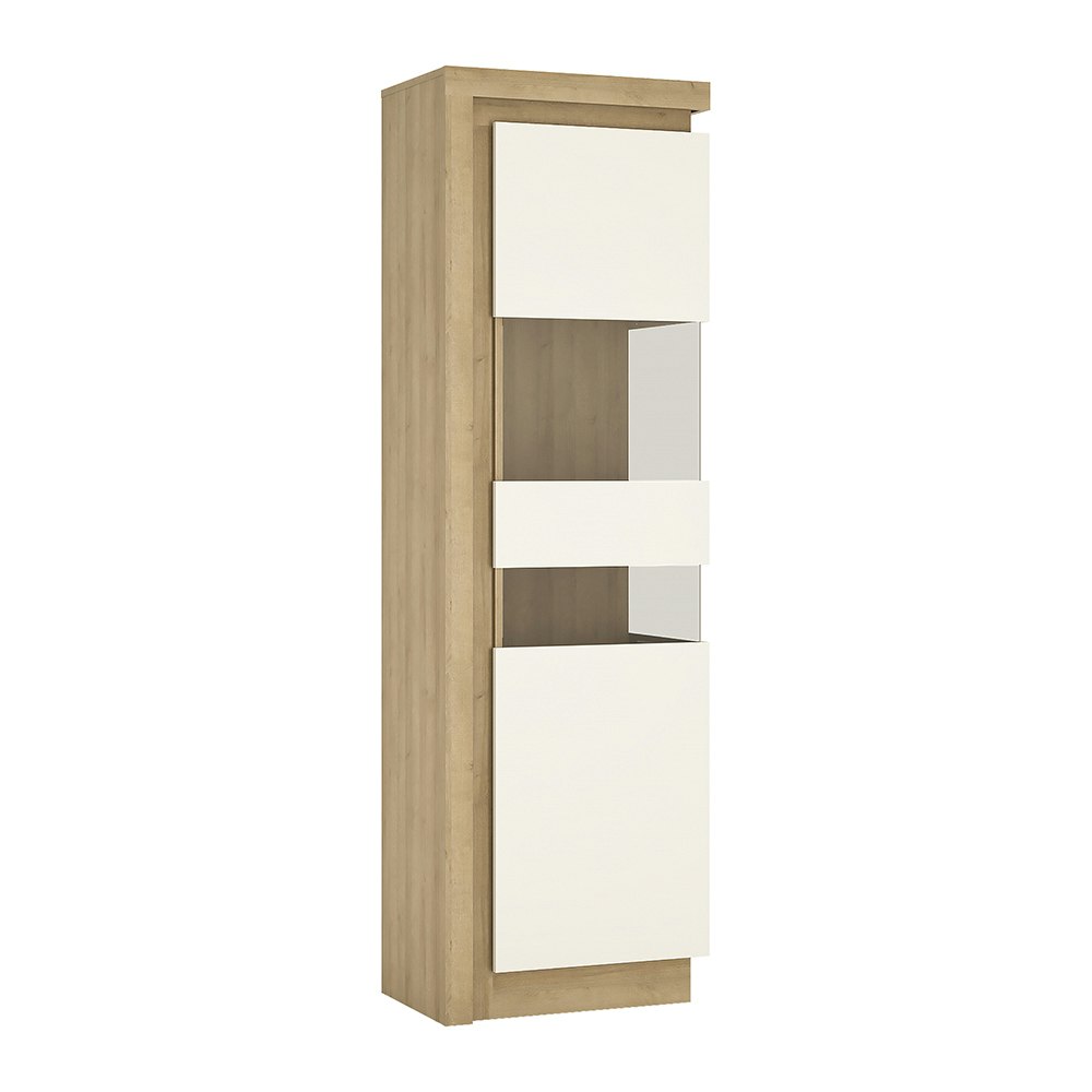 Rackhams White Lyon Tall Narrow Display Cabinet (Rhd) In Riviera Oak/ High Gloss - Full Assembly Required - Riviera Oak & - High Gloss
