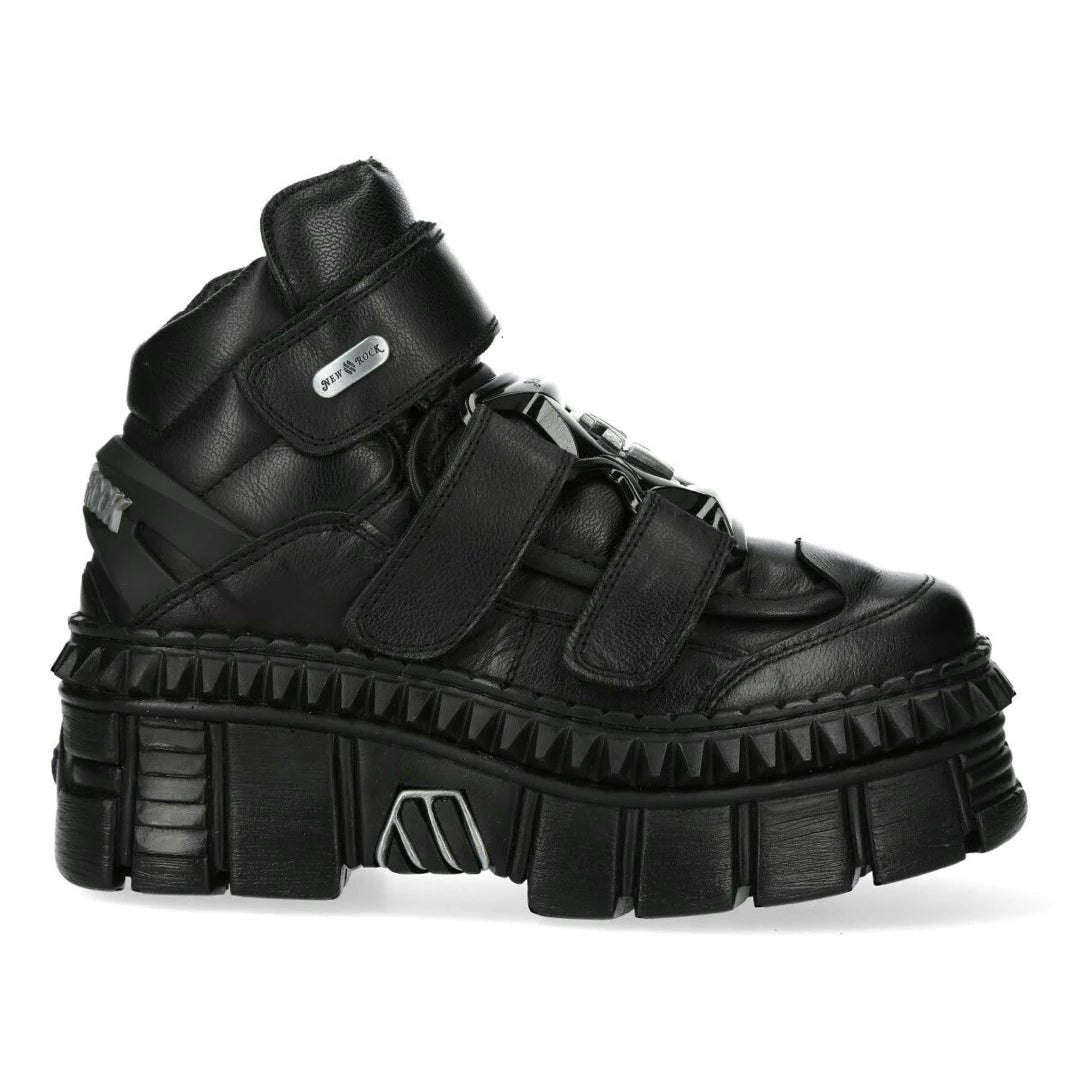 New Rock Unisex Black Boots Punk Wall285-S3 Metallic Leather Platform Gothic Shoes - Eu 36
