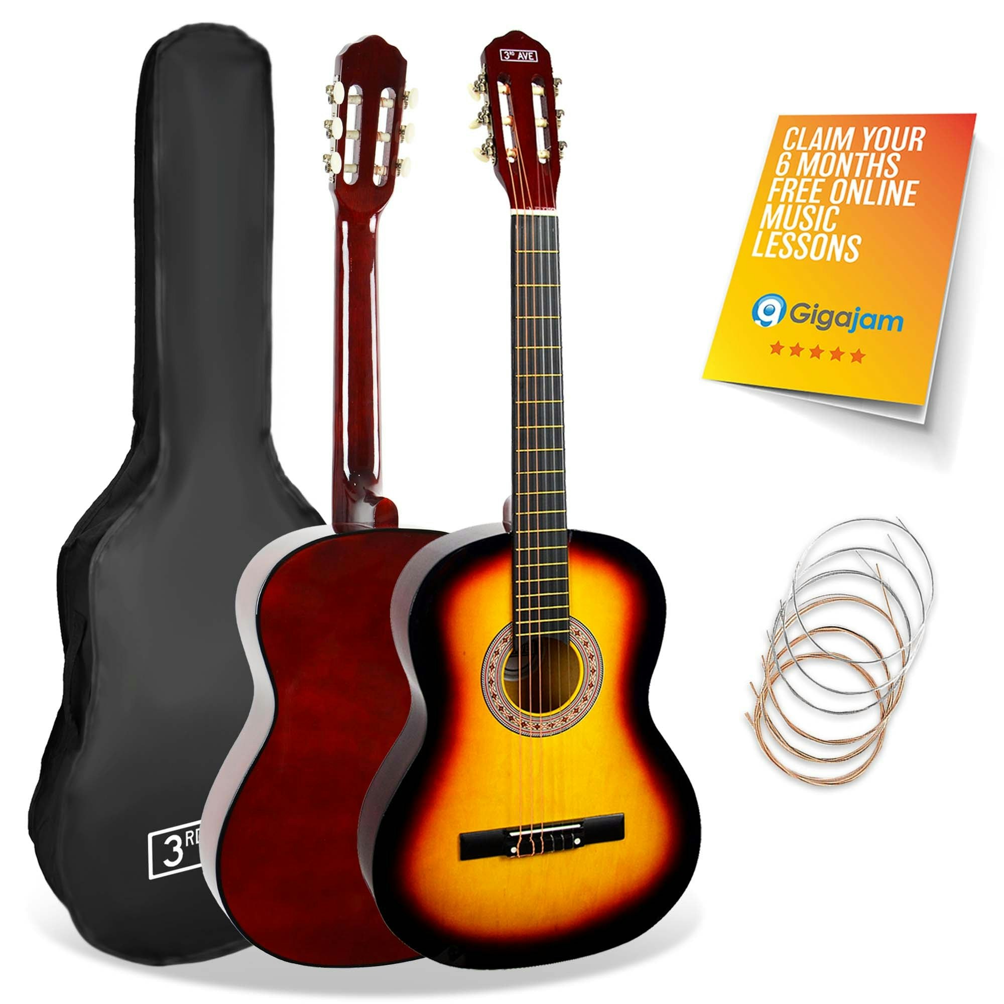 3Rd Avenue Full Size Classical Guitar Pack - Sunburst