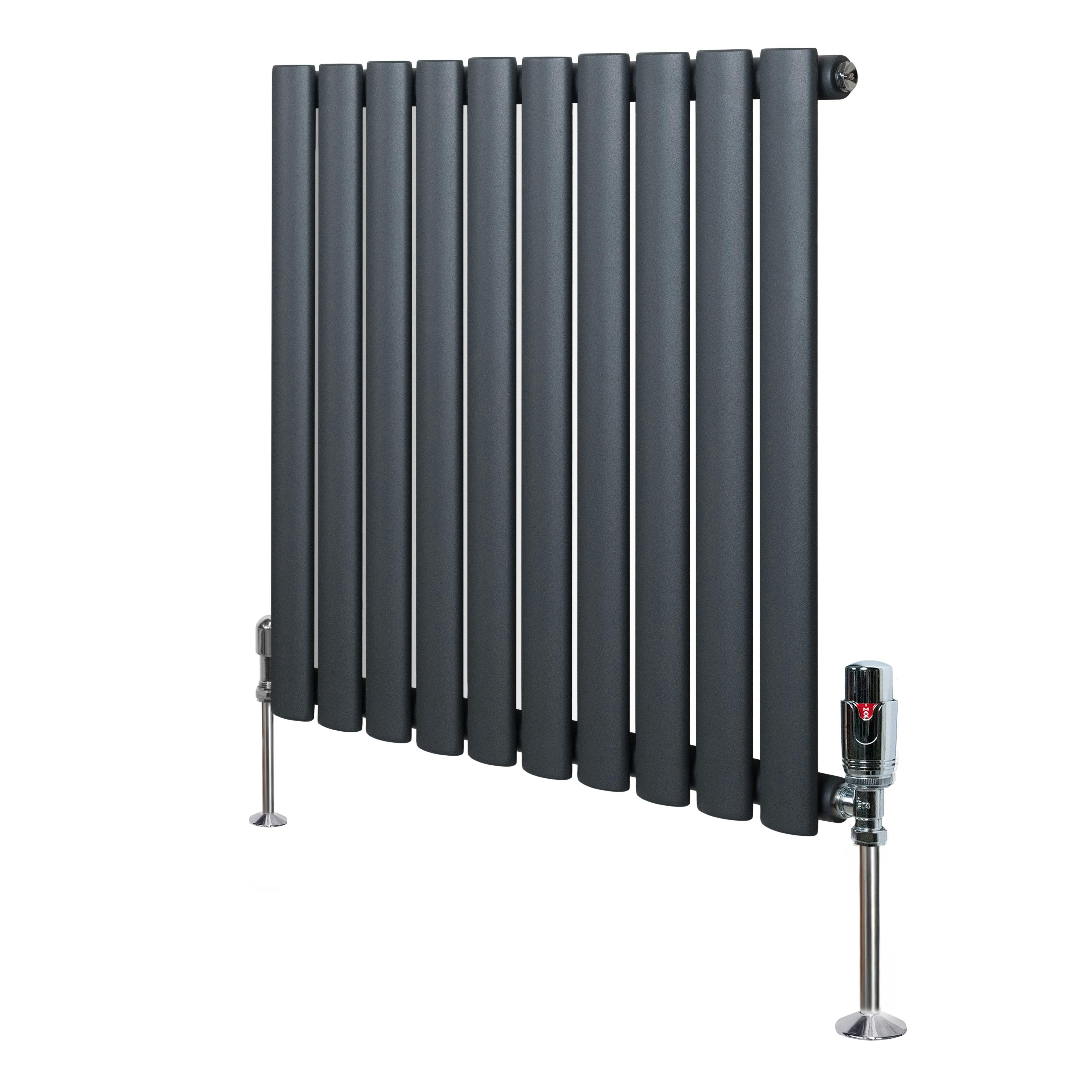 Monstershop Anthracite/Grey Oval Single Column Radiator & Valves – 600Mm X 600Mm –