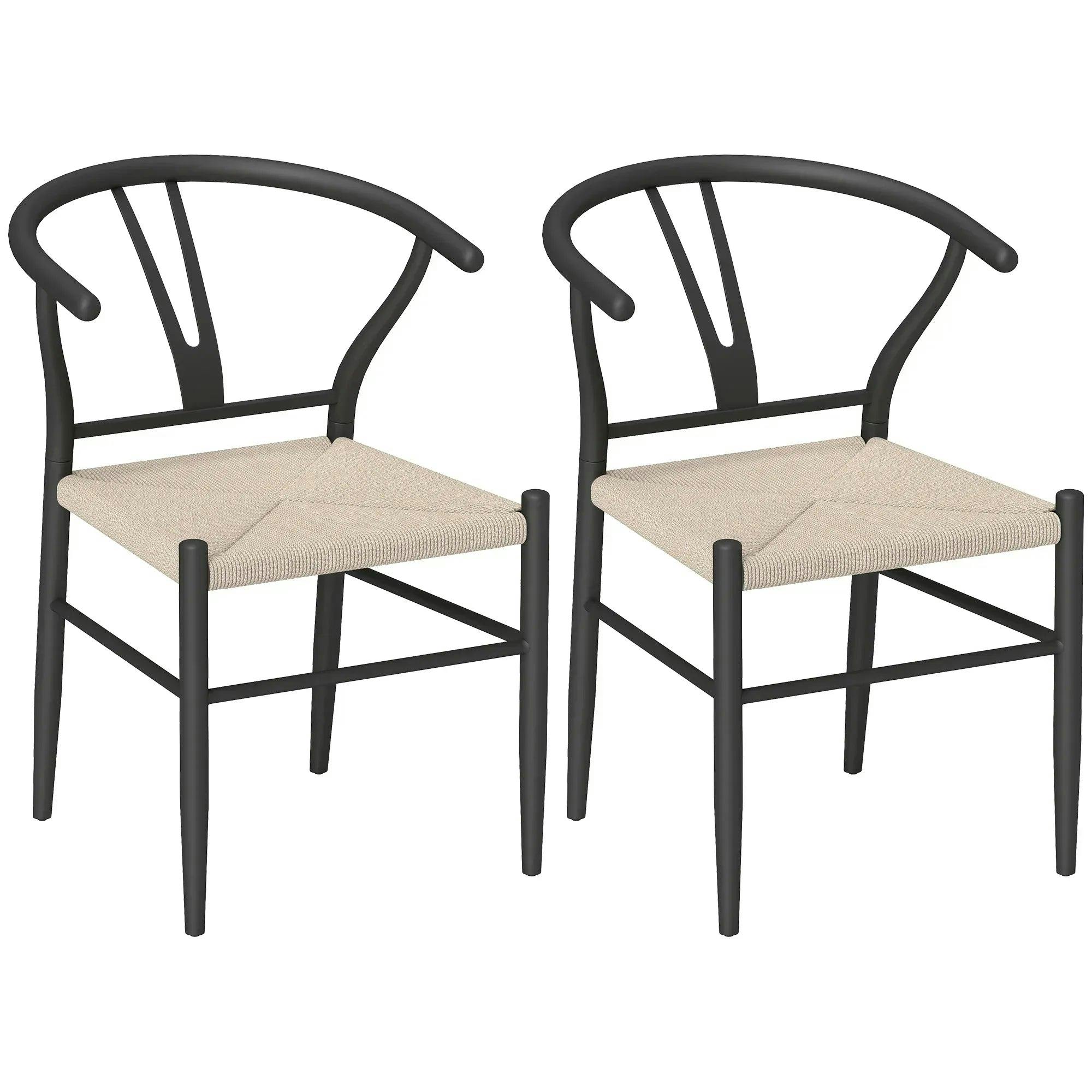 HOMCOM Set of 2 Dining Chairs - Y-Shaped Back - Hemp Seat - Black - Image 6