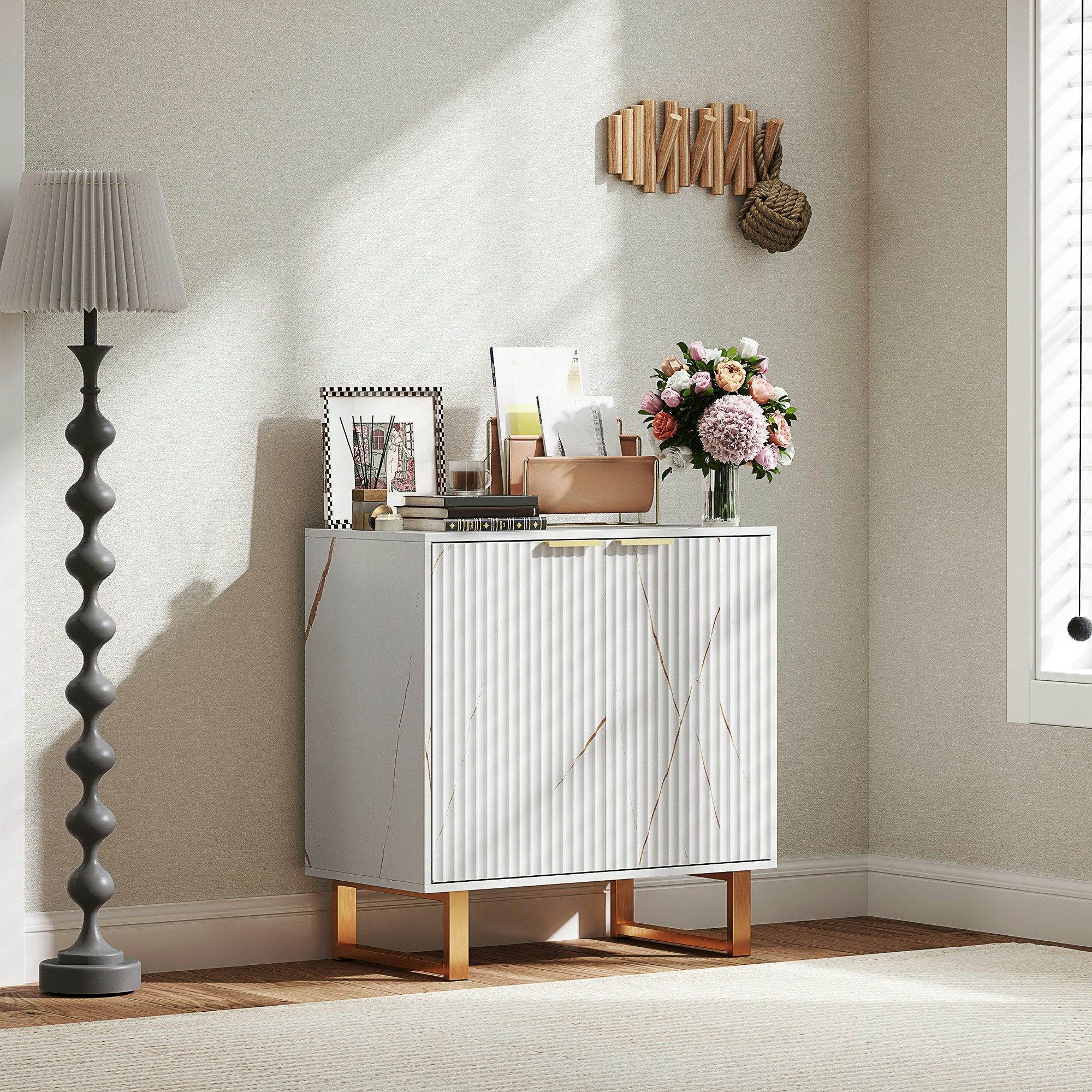 Rackhams Black/White Sideboard, Buffet Cabinet With 2 Doors And Adjustable Shelves,