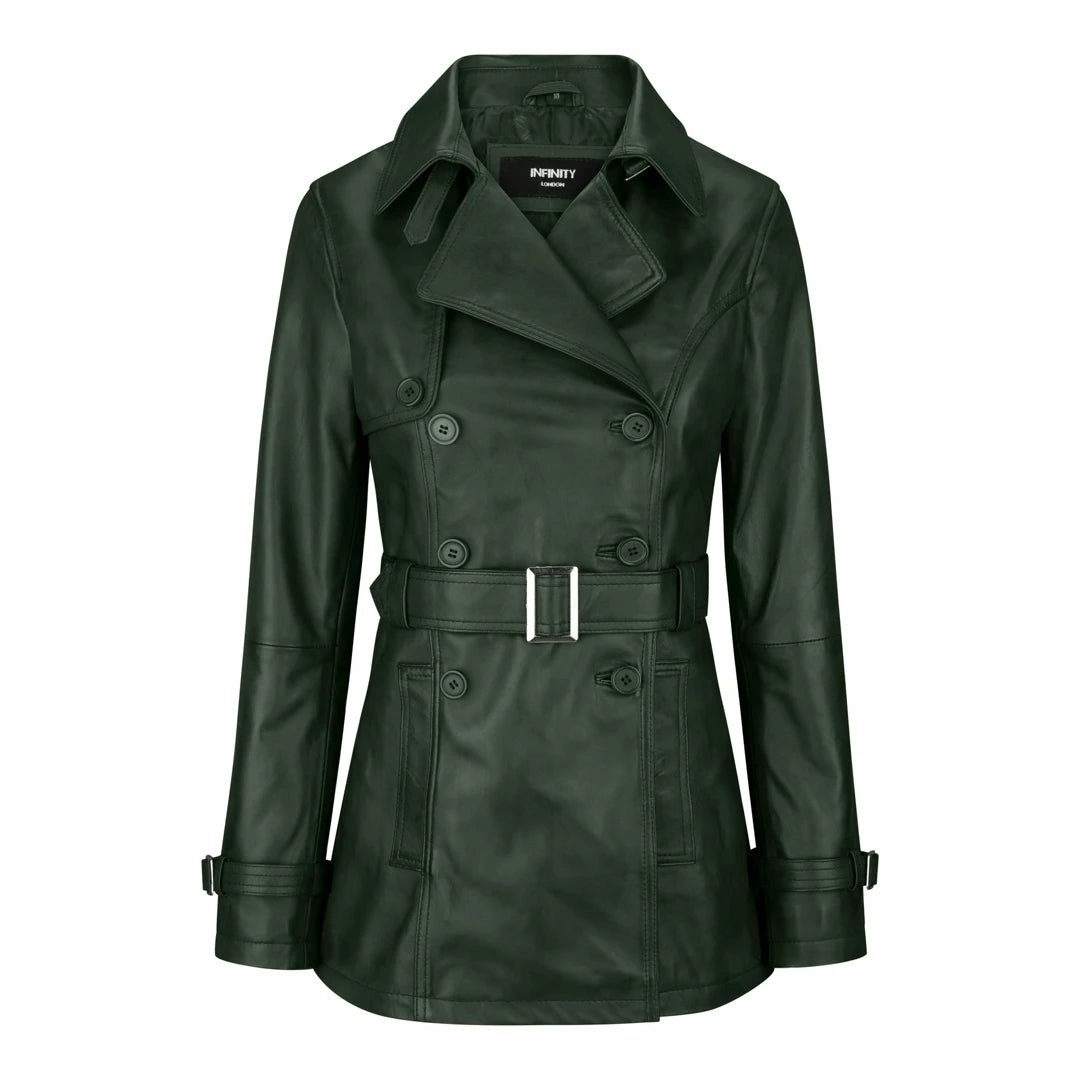 Infinity Leather Women's Black/Burgundy/Green Leather Company Leather Belted Coat Brown Tan - Uk 16