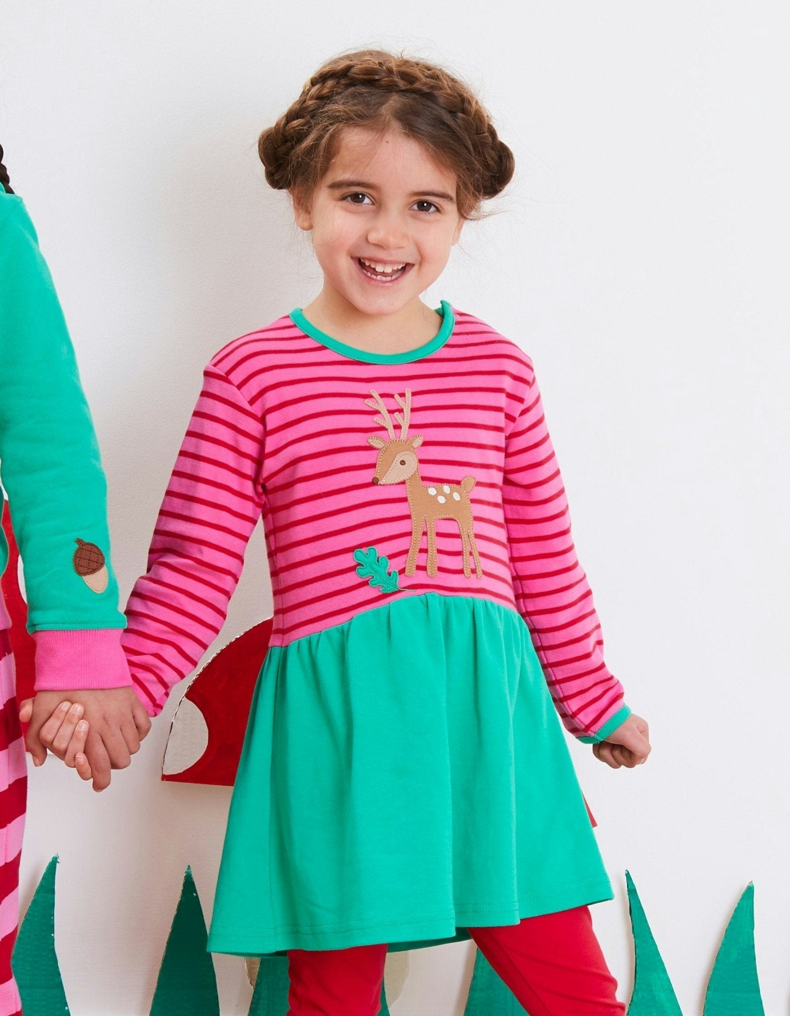 Toby Tiger Green/Pink Organic Fawn Applique Twirl Dress - 5-6Y 116Cm