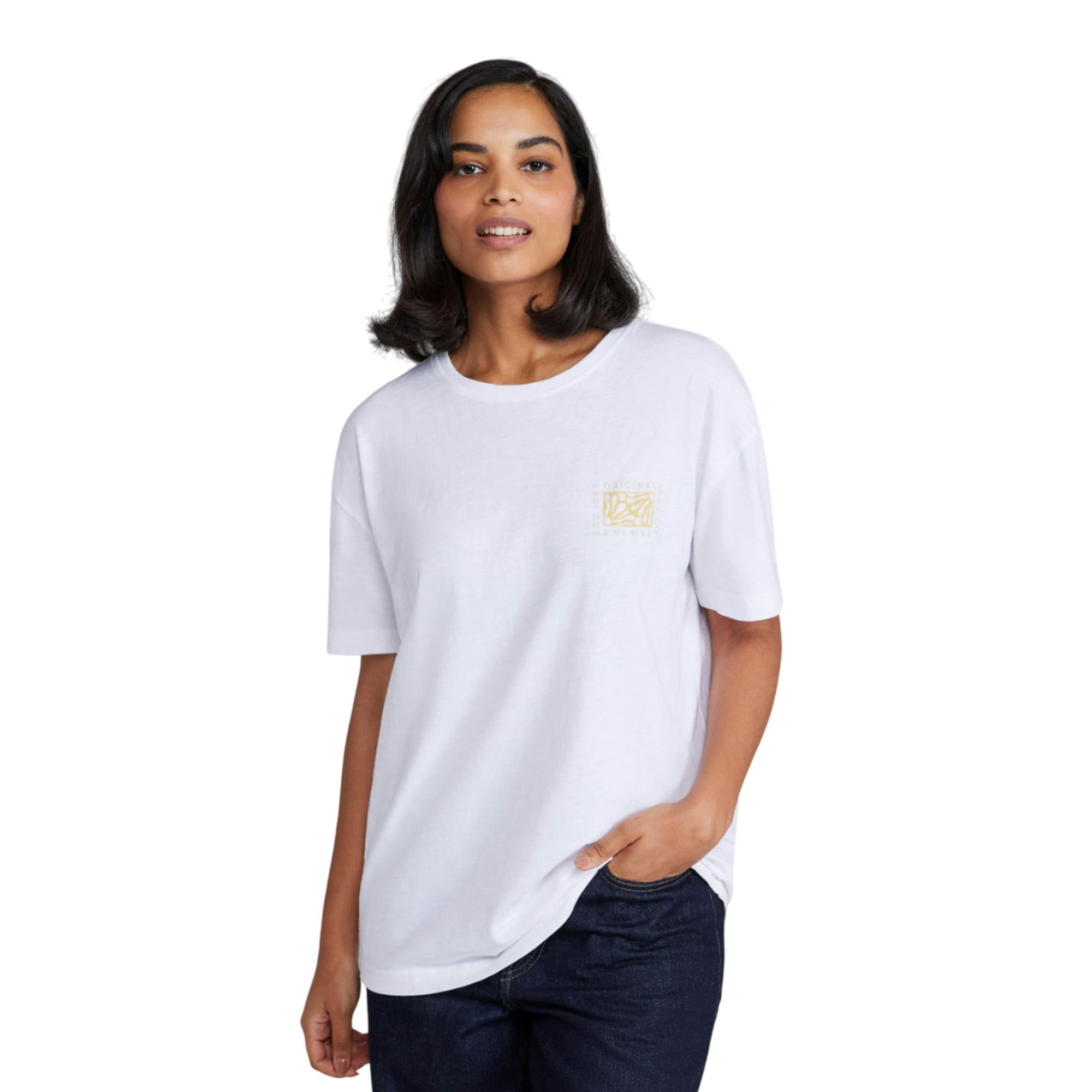 Animal Women's White Leena Text Boxy T-Shirt - 6 Uk - 100% Mixed