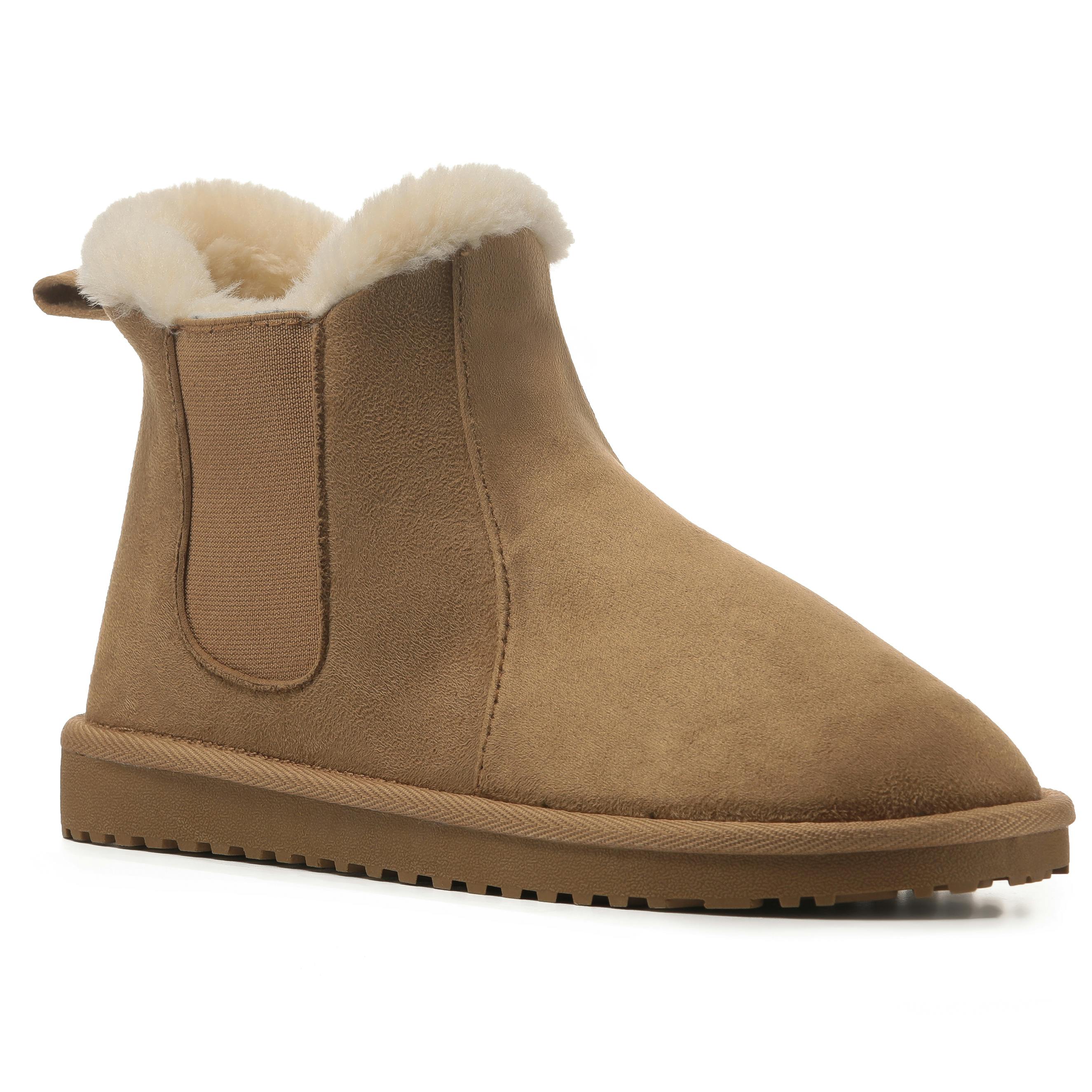 Viva Women's Polar Faux Fur Chelsea Boots – Slip-On Ankle Boot With Fleece - 4 - Tan