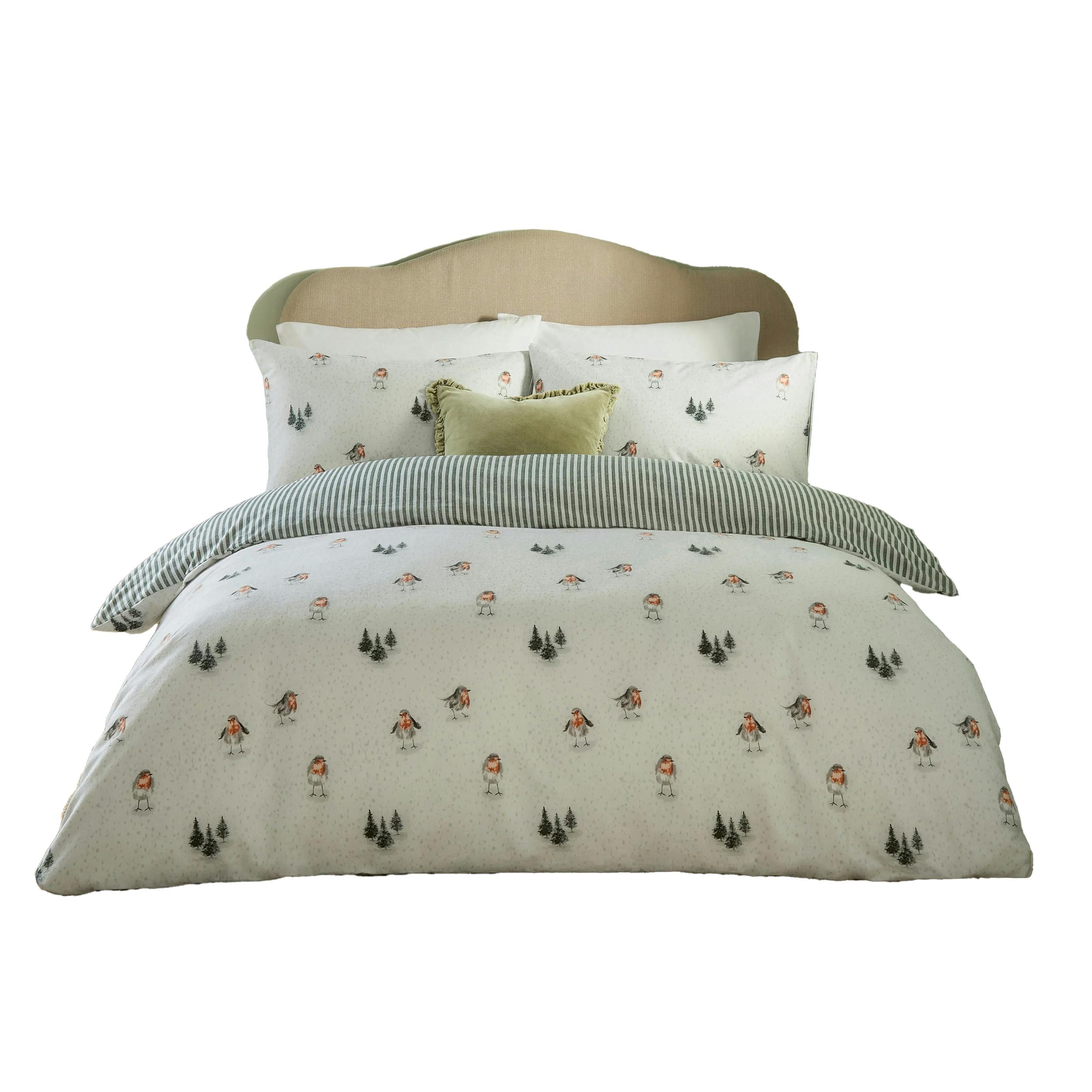 Wylder Cream Robins Return Reversible Brushed Cotton Duvet Cover Set - /Pine - King/Super King - /Pine - 100% Cotton