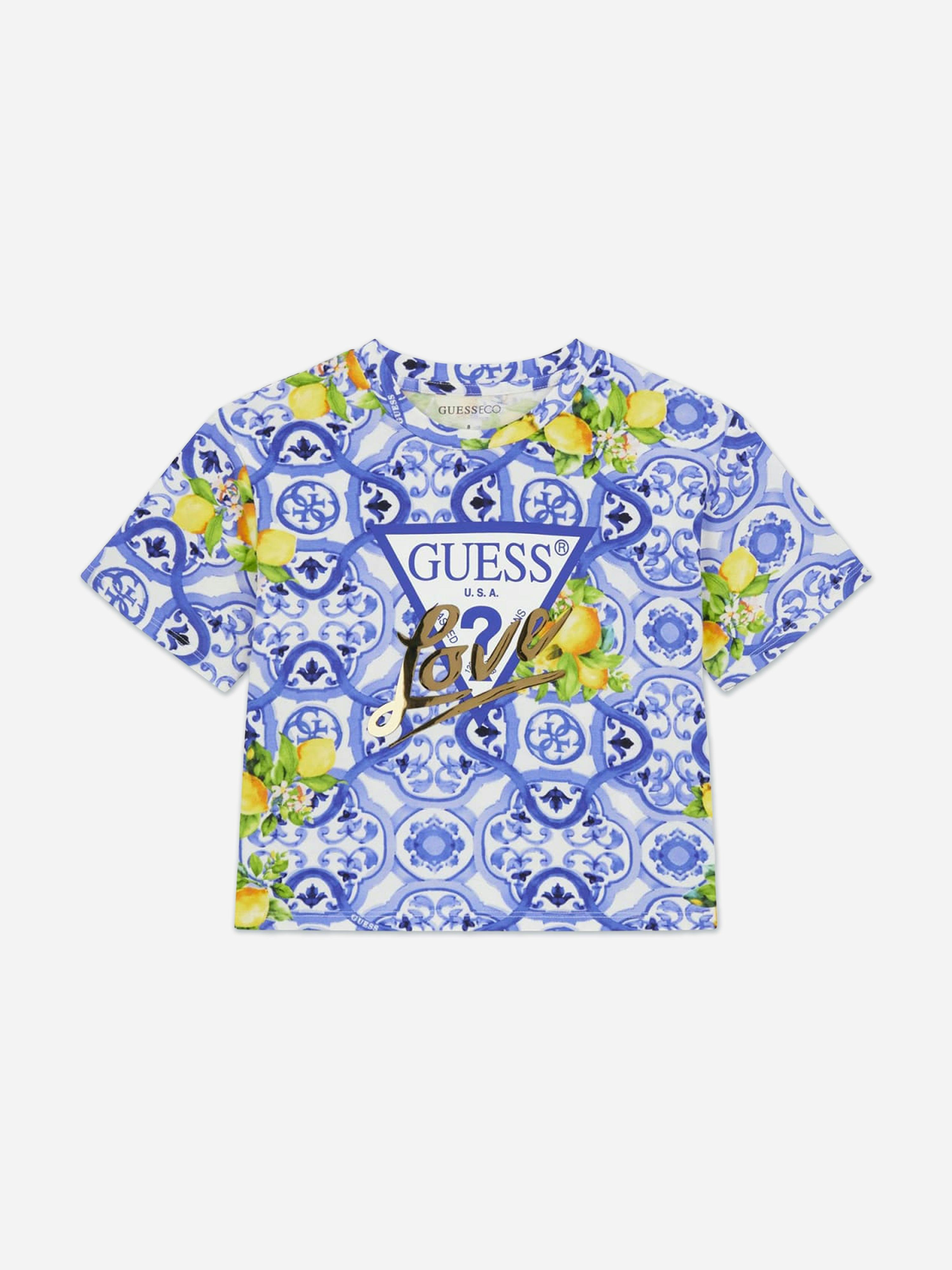 Guess Girls Blue Amalfi Coast Midi T-Shirt In - 12 Yrs