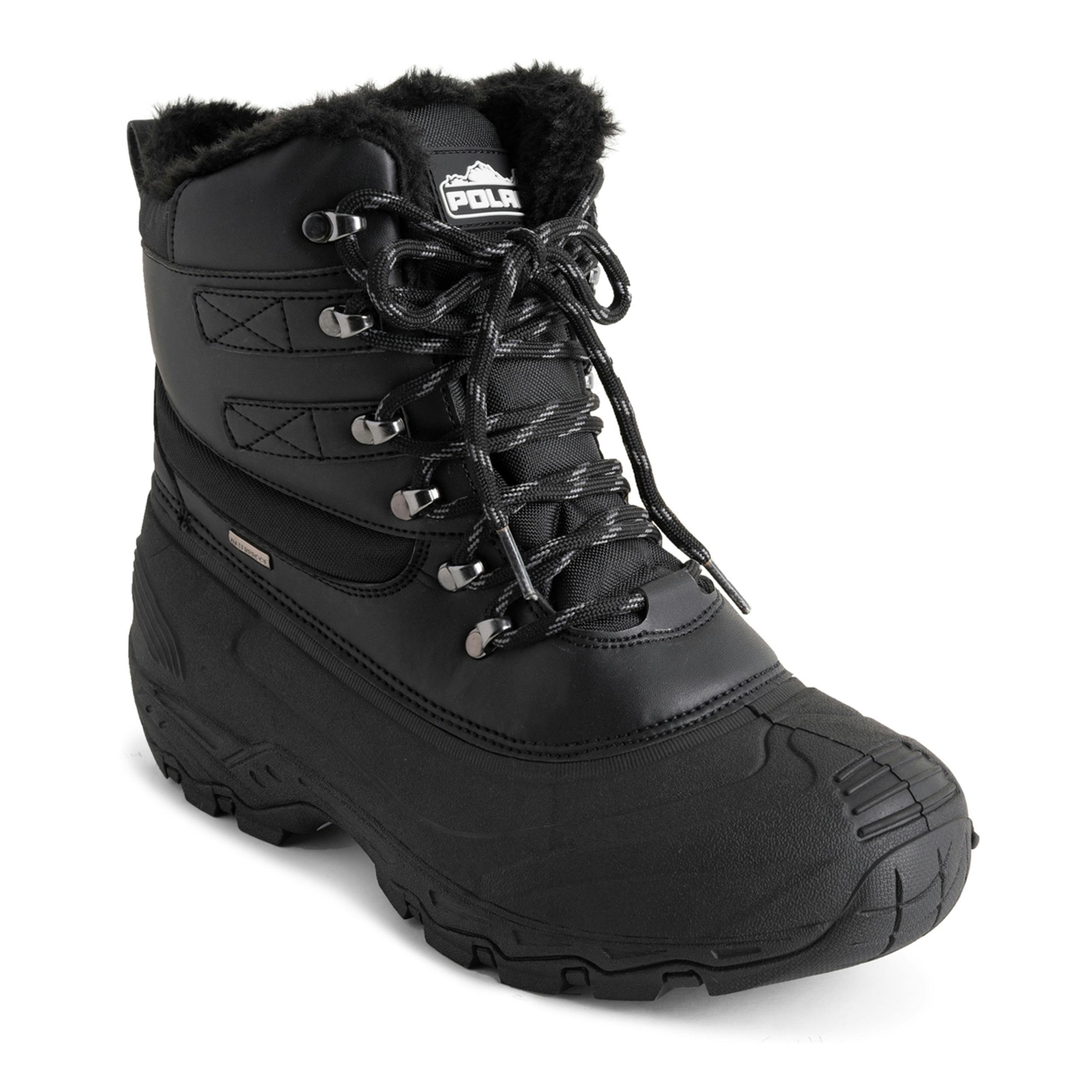 Viva Women's Black Faux Fur Thermal Waterproof Outdoor Snow Winter Calf Boots - 13 - Lace Up