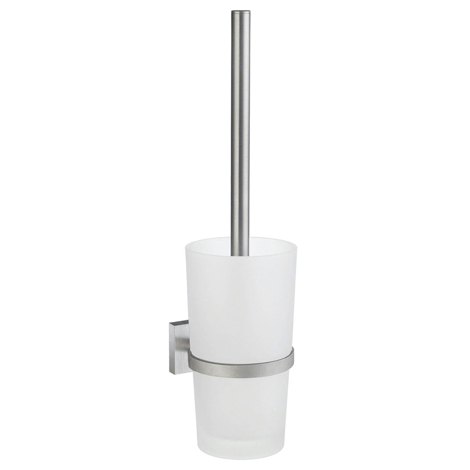 Rackhams Brushed Chrome Toilet Brush And Frosted Glass Holder