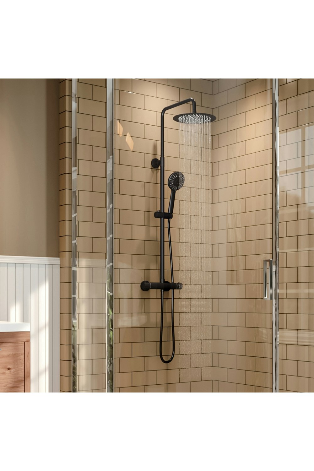 Living And Home Black Stainless Steel Wall Mount Triple Function Shower Faucet Set Bathroom