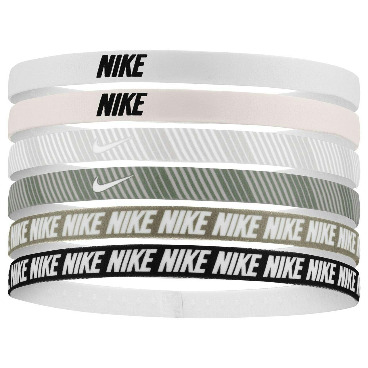 Nike White/Pink Classic Printed Flexible Hairband (Pack Of 6) - One Size - 76% Polyester/13% Silicone/11% Spandex