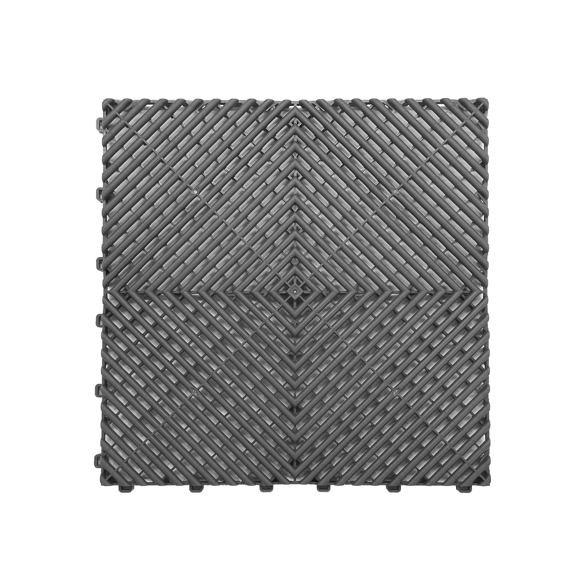 Rackhams Grey Modular Interlocking Ribbed Vented Garage Floor Tiles