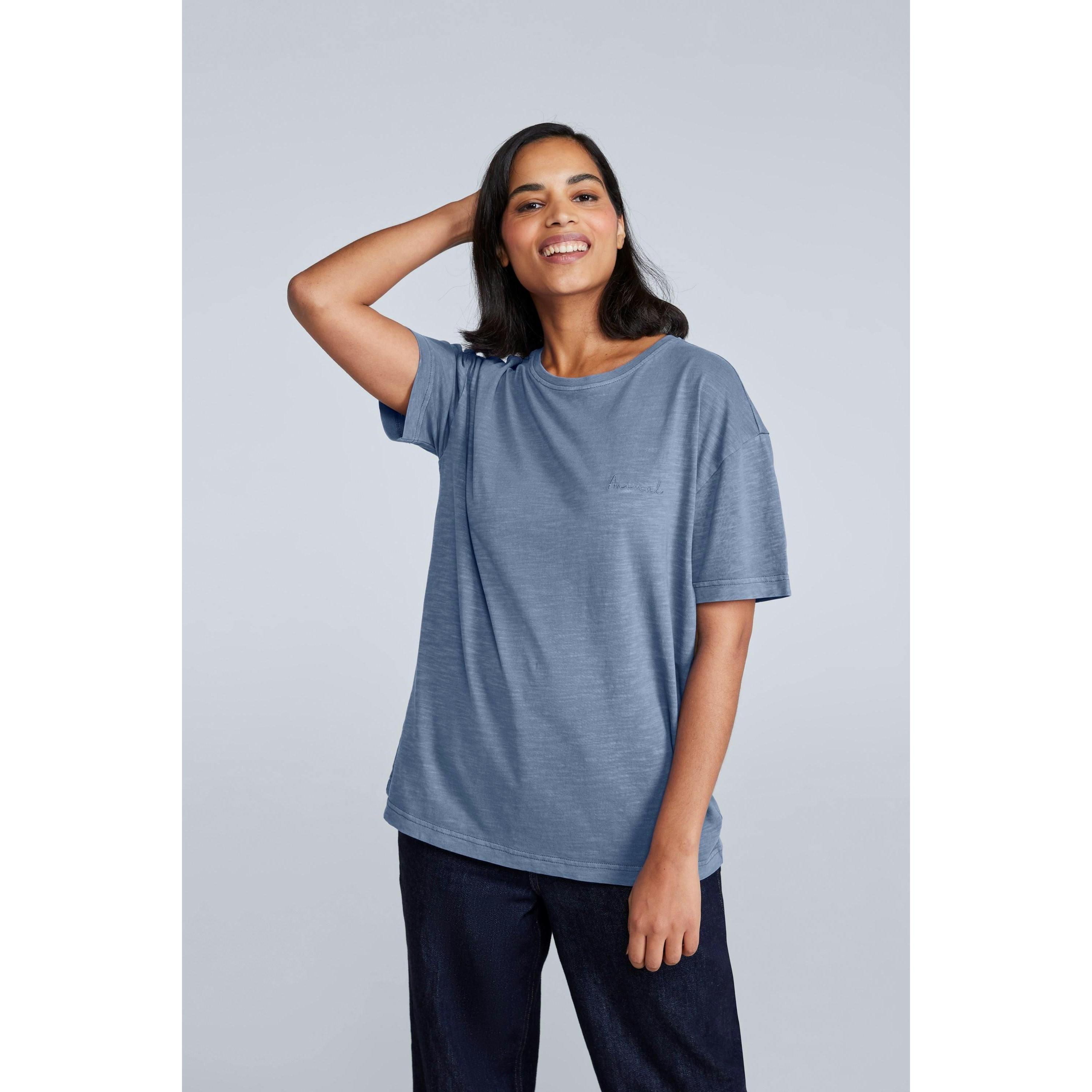 Animal Women's Blue / Leena Organic Cotton Boxy T-Shirt - 8 Uk - 100% Organic Cotton