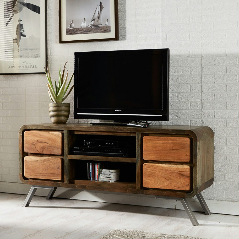 Rackhams Brown Aaron Metal & Wood Tv Cabinet - 140Cm X 45Cm X 63Cm (Lxdxh) - Wood