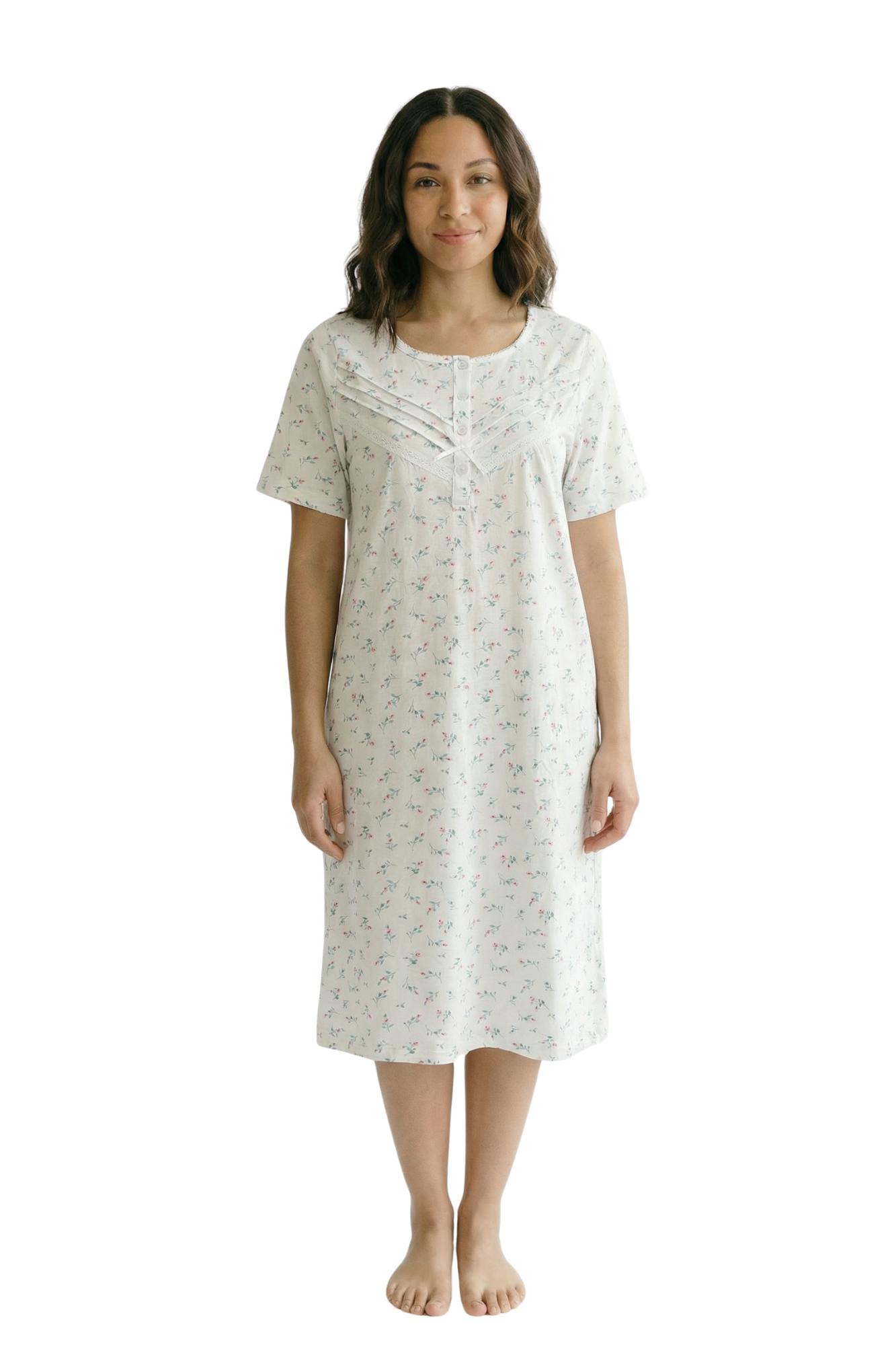 Camille Women's Cream Classic 100% Organic Cotton Short Sleeve Nightdress - 14-16