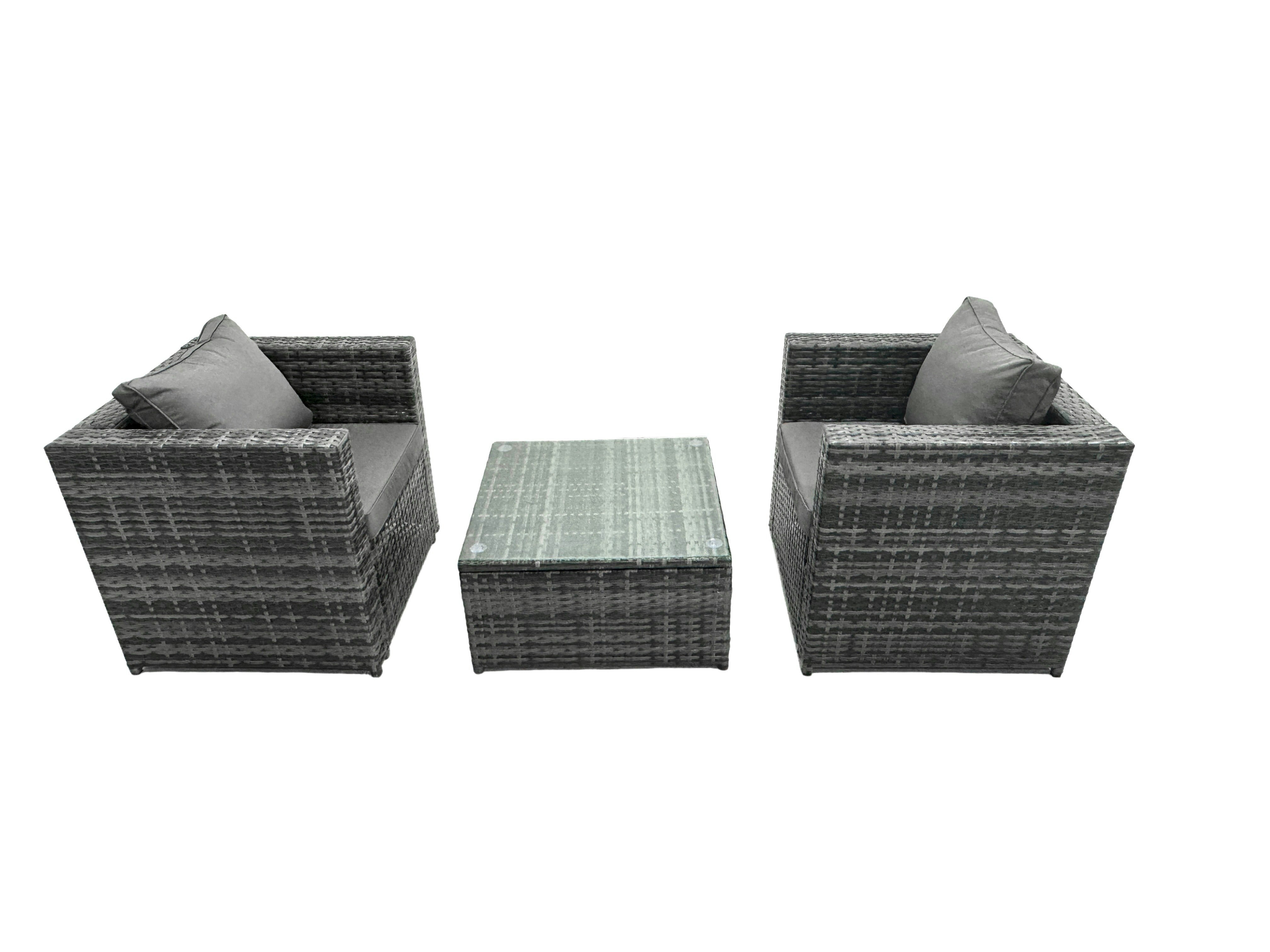 Rackhams Dark/Grey Rattan Garden Furniture Chairs Square Coffee Table Set