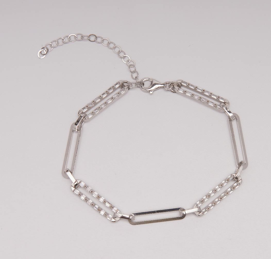 Spero London Silver Sterling Pave Paperclip Chain Bracelet