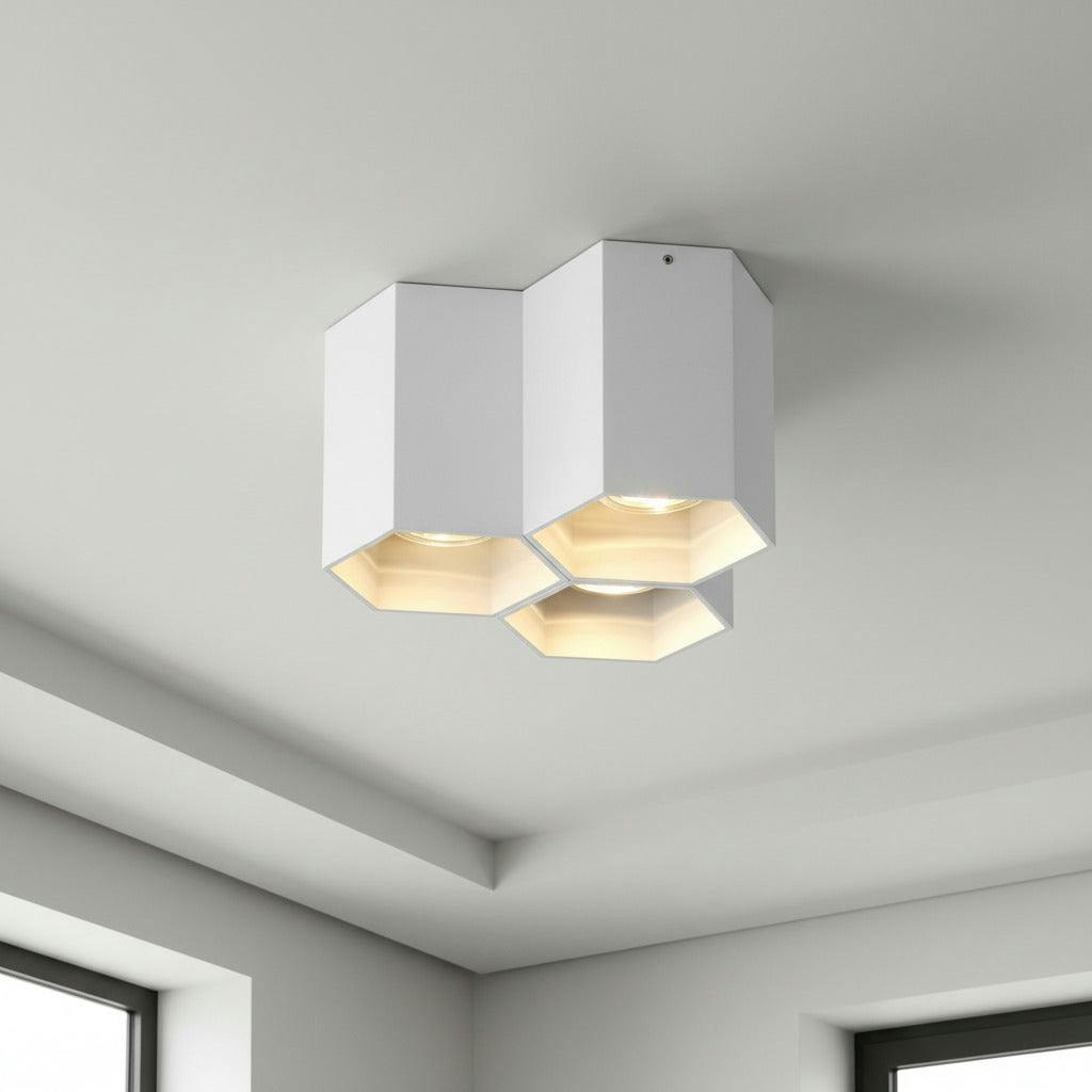 Rackhams White/Light 15 Watt Hexagonal Modern Flush Ceiling