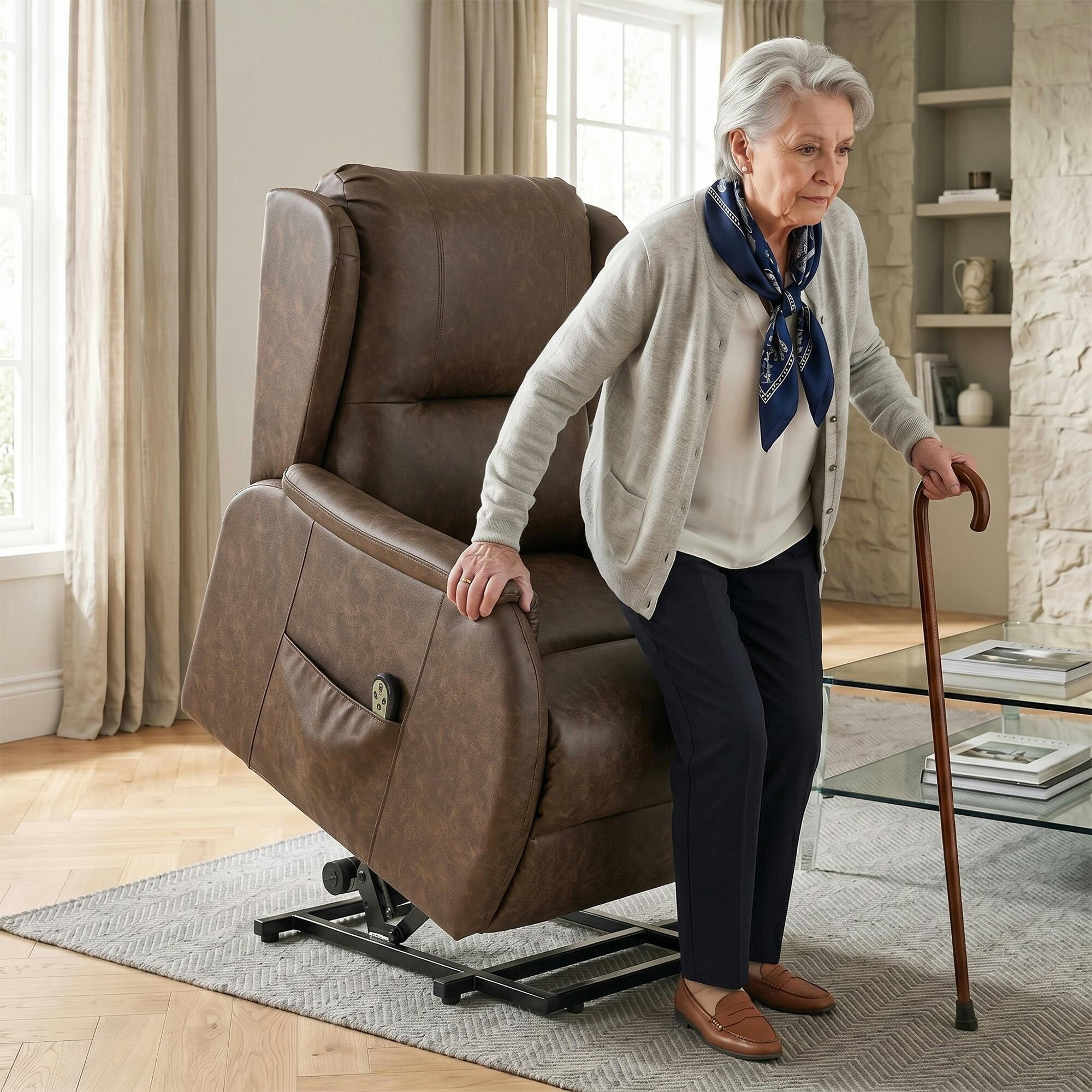Homcom Brown Power Lift Recliner Chair Dual Motor,