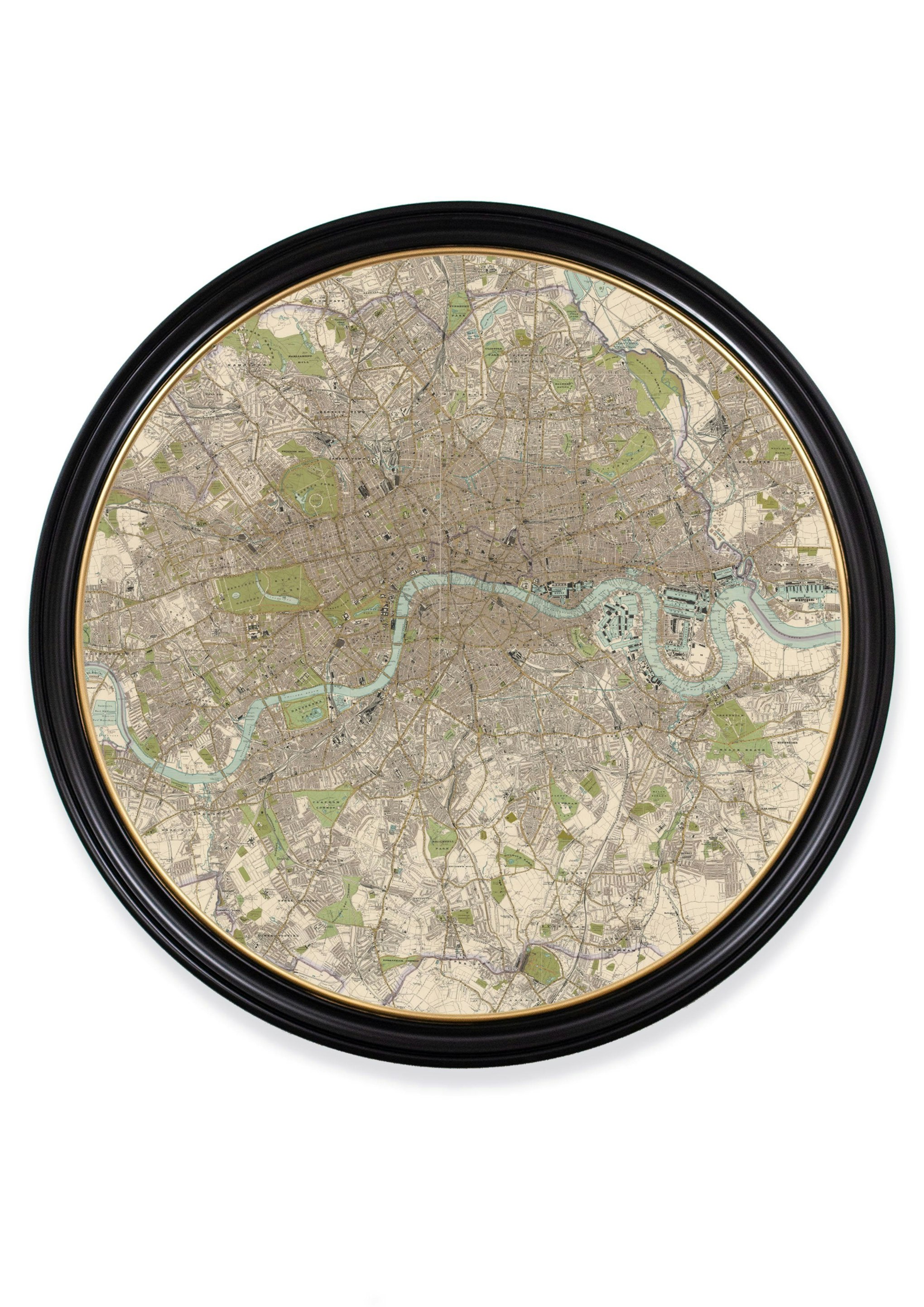 Rackhams C.1905 Map Of London - Round Frame - 70 X 70Cm - Oxford Round