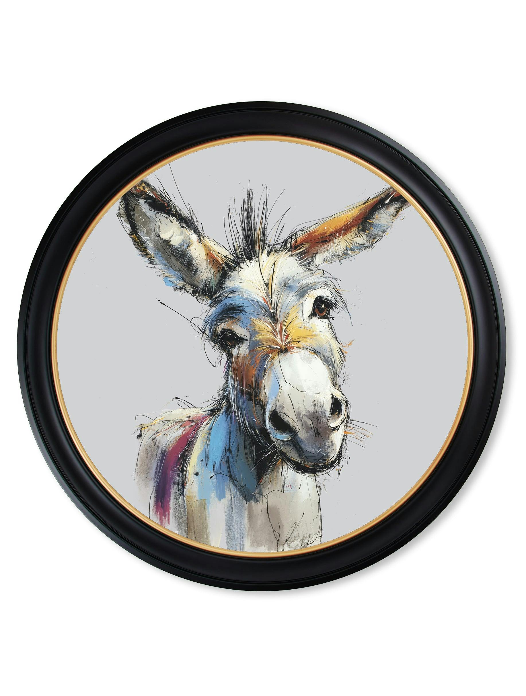 Rackhams Grey/Black/Gold Donkey Jack & Jennet Cosy Sketch - Oxford Round Frame - Donkey Jennet - 96 X 96Cm
