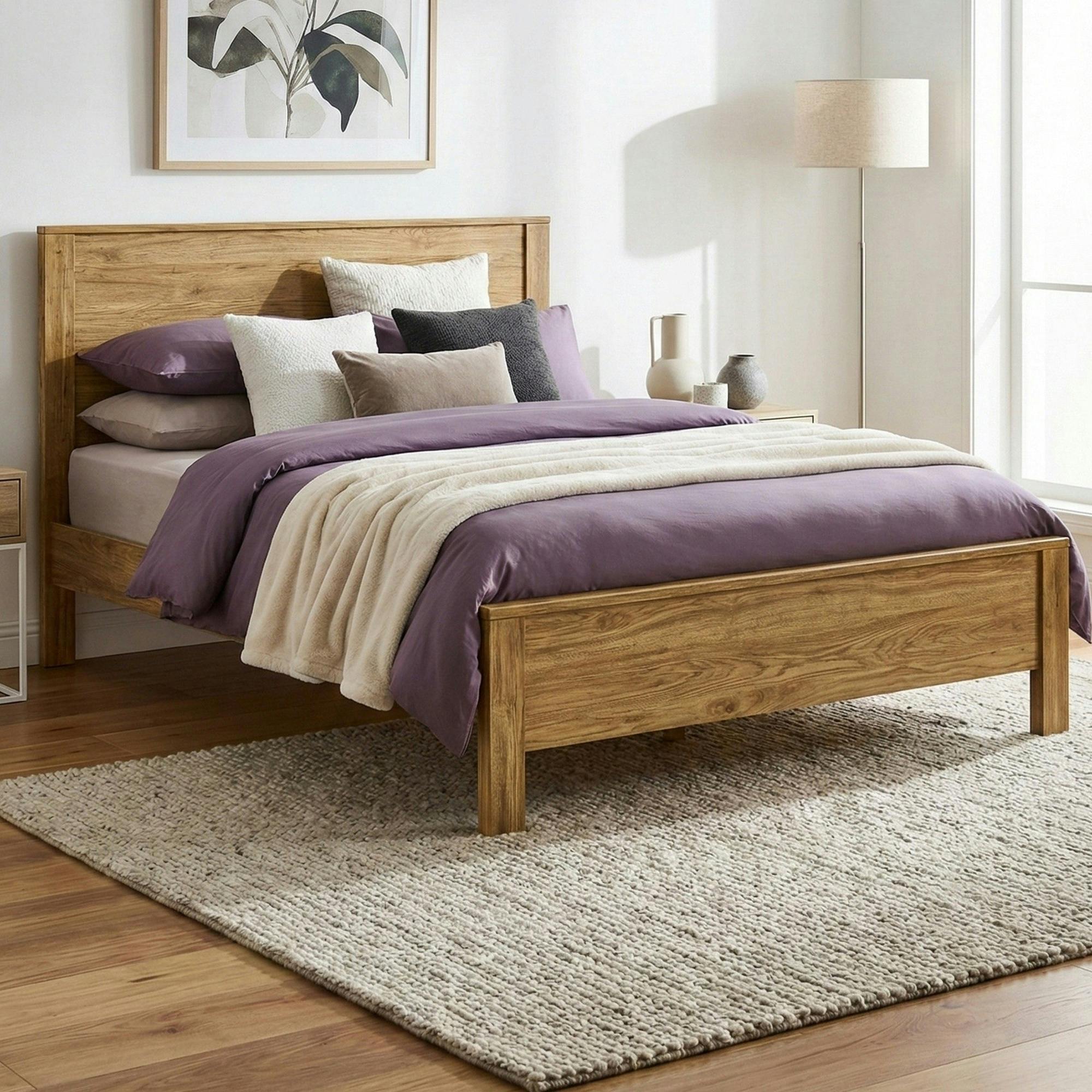 Rackhams Grain Denver Walnut Solid Pine Bed Frame, Flat Panel Headboard, 4 Sizes Single To King - Small Double (4')
