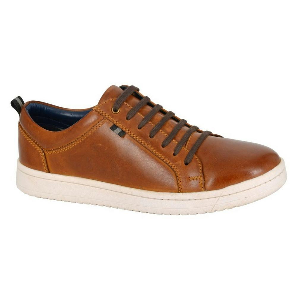 Roamers Men's Leather Trainers - Tan - 9 Uk - Tan - 100% Mixed
