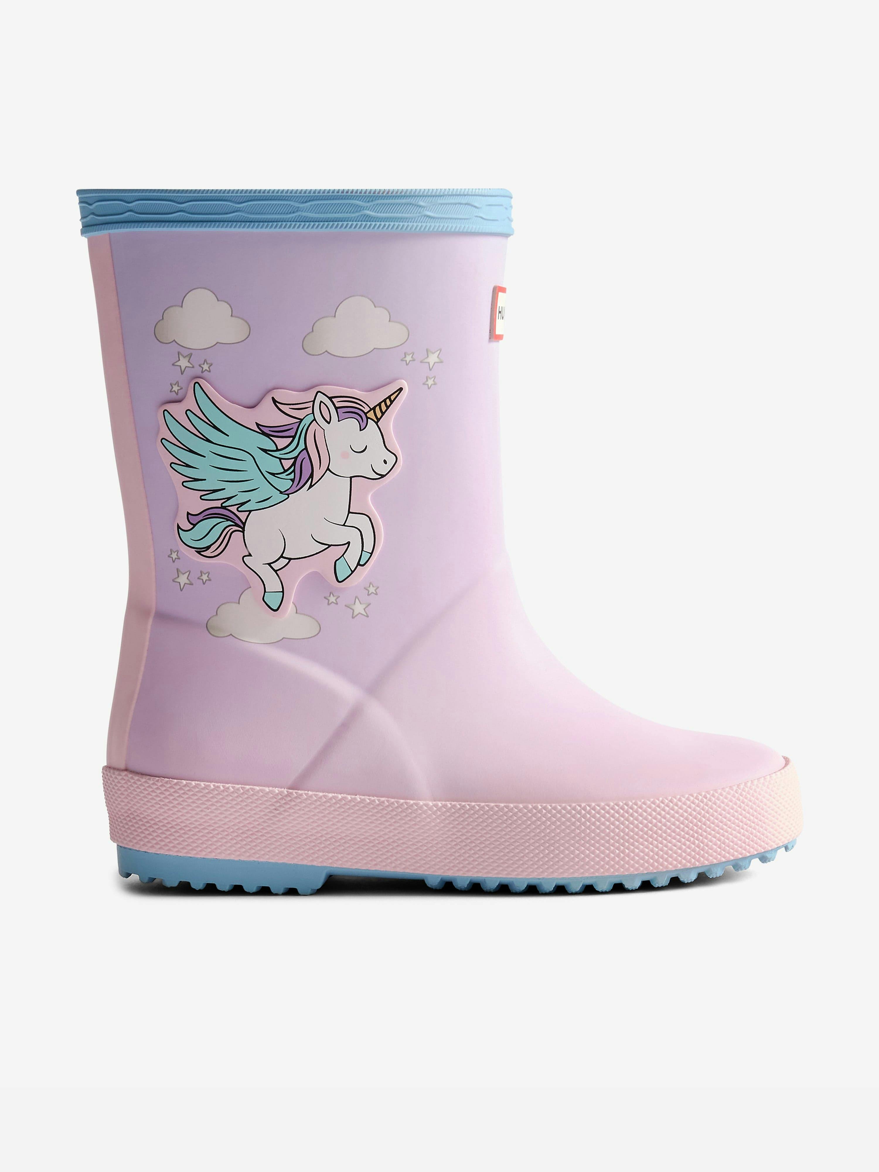 Hunter Girls Pink First Unicorn Print Wellington Boots In - Eu 21 Uk 4