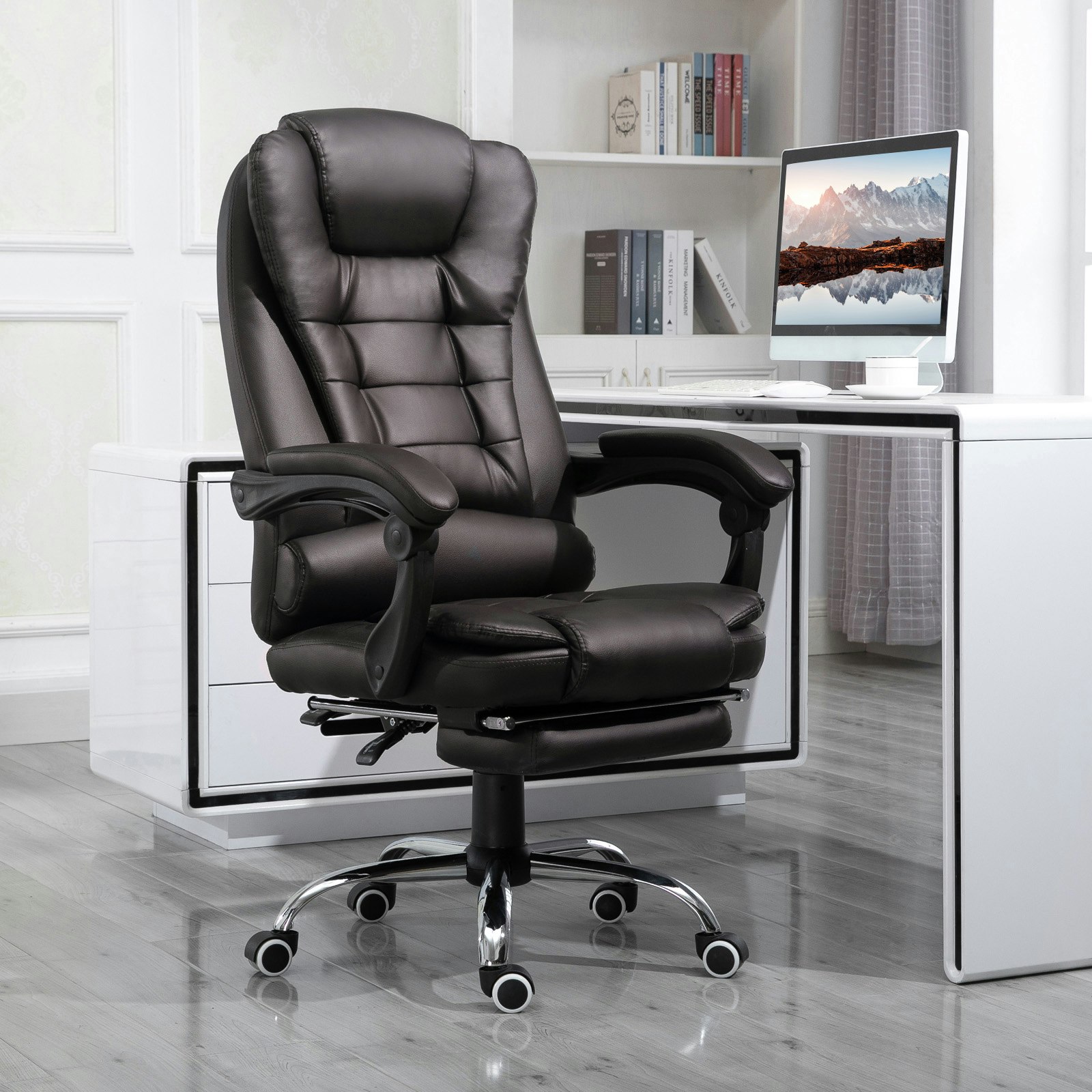 Homcom Grey/Brown Executive Office Chair Pu Leather Swivel Chair With Footrest