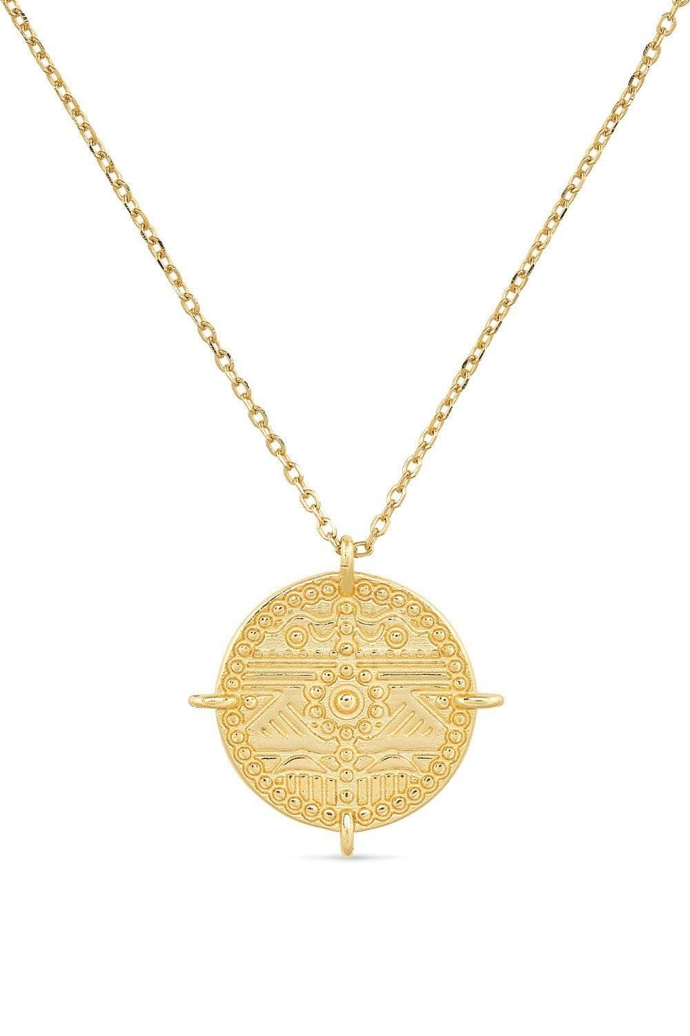 Elk & Bloom Gold Chunky 18K Aztec Coin Medallion Necklace - 44Cm Full Necklace - No Thank You