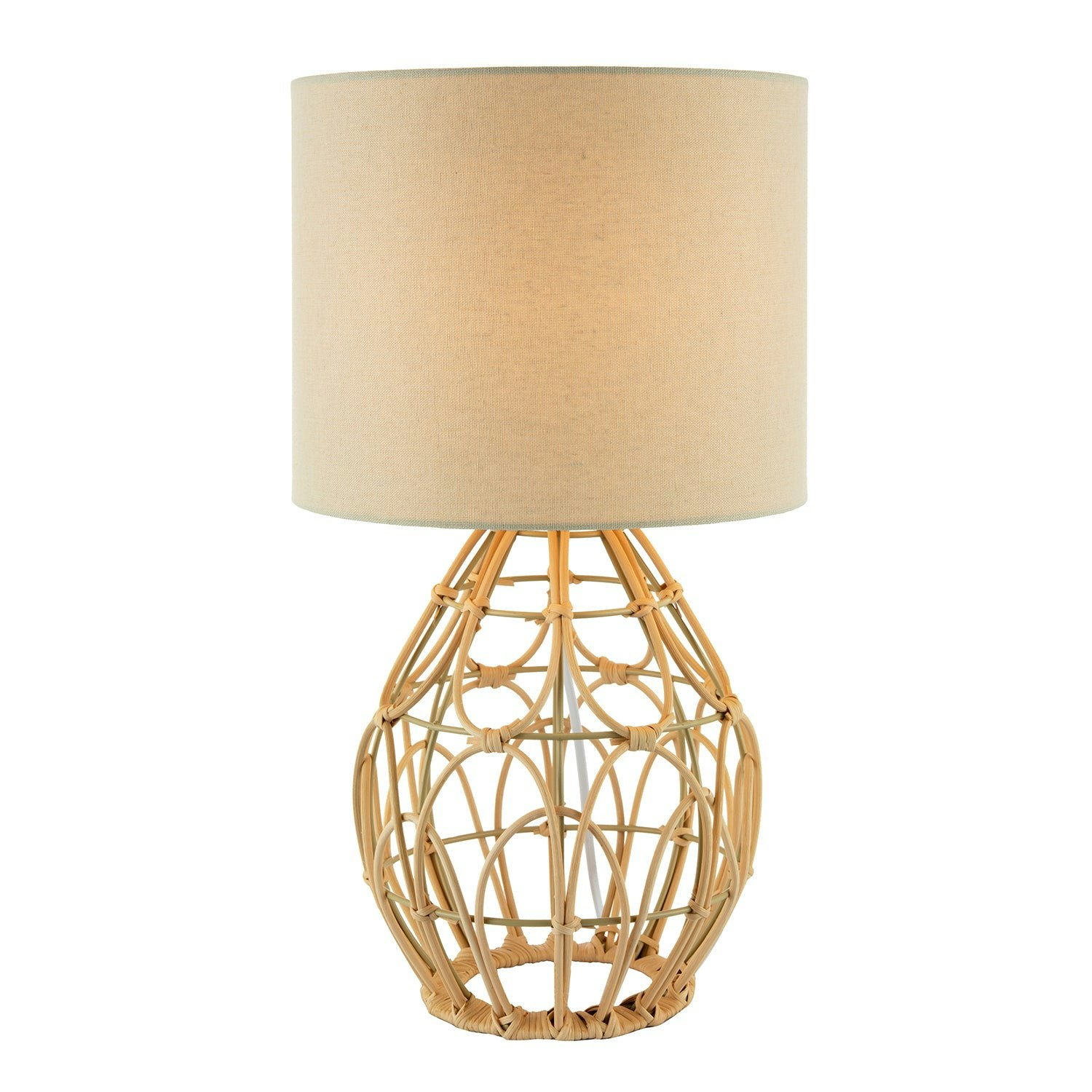 Happy Homewares Cream Traditional Vintage Wrapped Rattan Table Lamp With Linen Fabric Shade