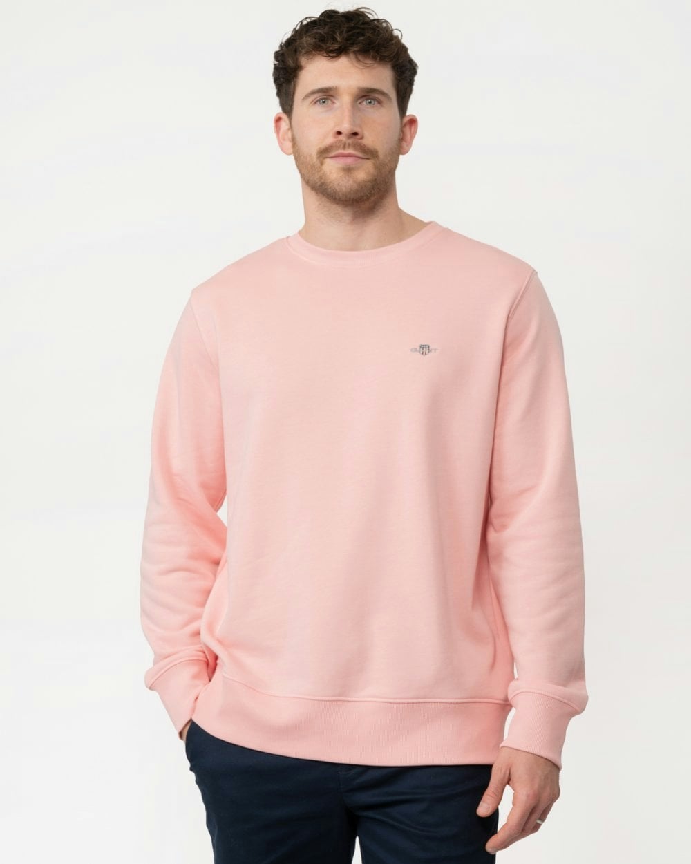Gant Men's Pink Regular Fit Shield Logo Crew Neck Sweatshirt - 671 Bubblegum - 671 Bubblegum - L