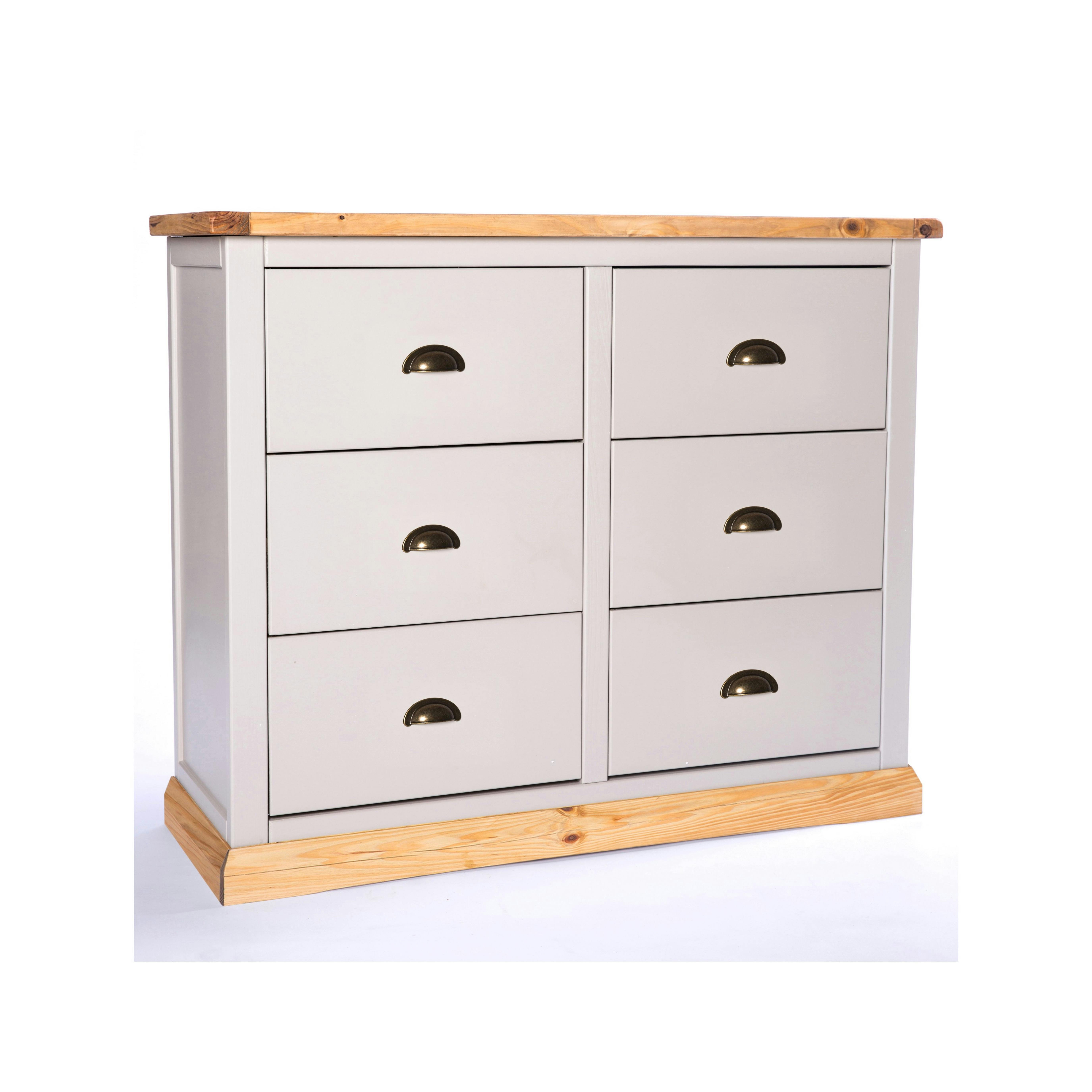 Rackhams Light/Grey Bomporto 6 Drawer Chest Of Drawers Brass Cup Handle