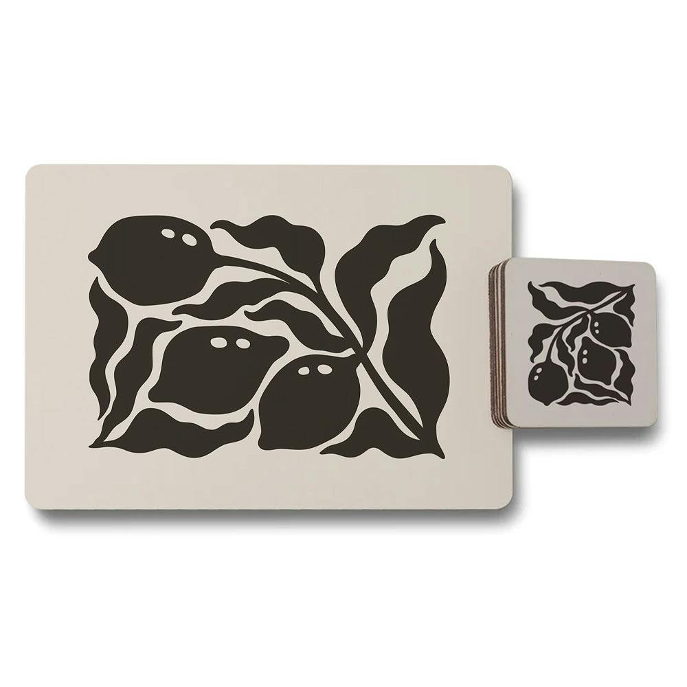 Rackhams Dark Designer Leaf Pattern Placemat And Coaster Set Of 12 With Wood Bottom