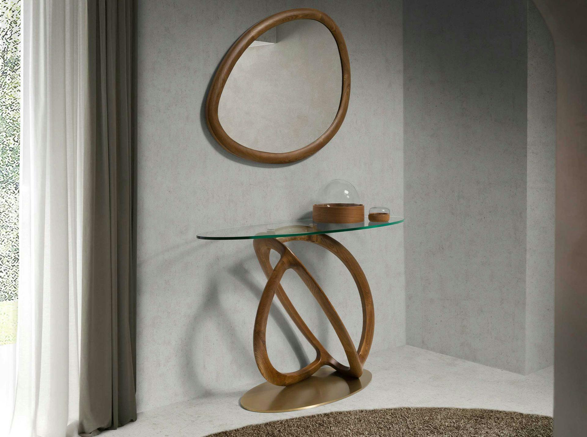 Angel Cerdá Golden Oval Console Oval Tempered Glass, Walnut And Polished Steel 3246