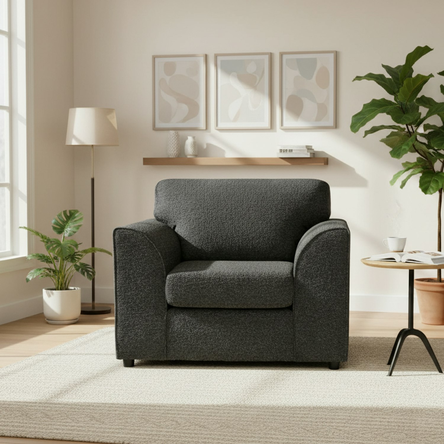 Furnishings For Less Black Paris Boucle Charcoal Fabric Armchair