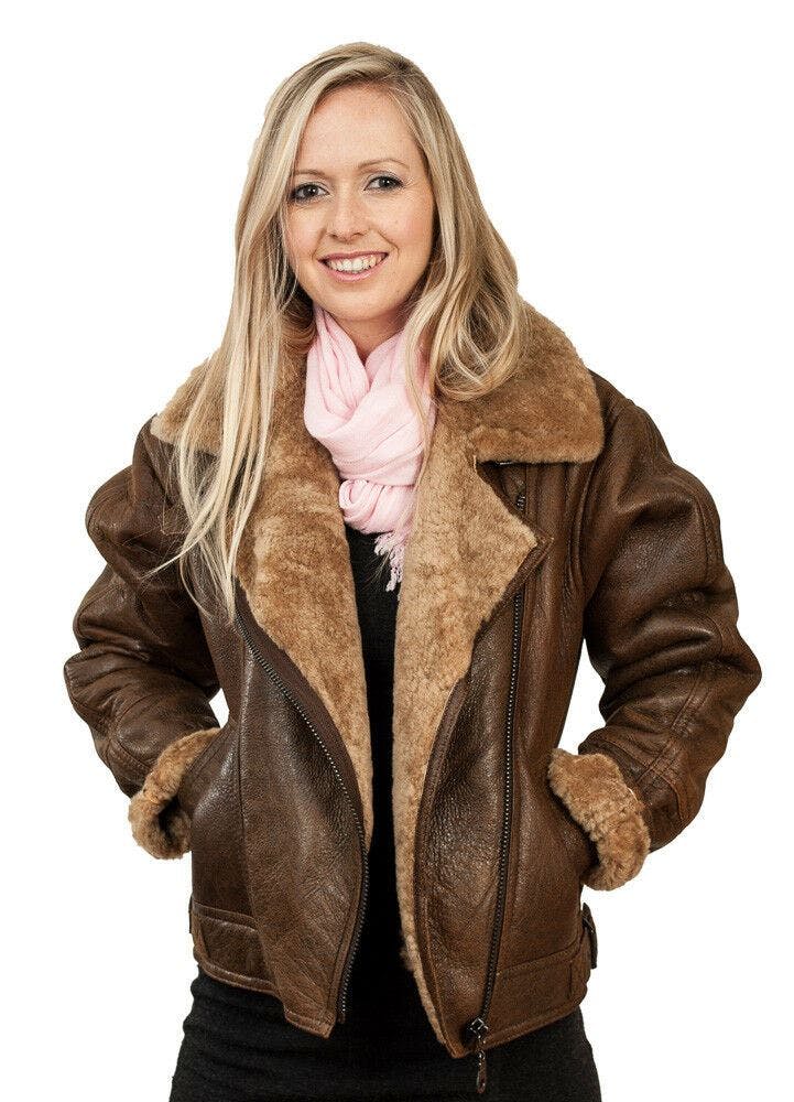 Infinity Leather Women's Brown B3 Sheepskin Leather Flying Jacket-Bergamo - Ginger - Uk M/12 | Eu 38 | Us 8