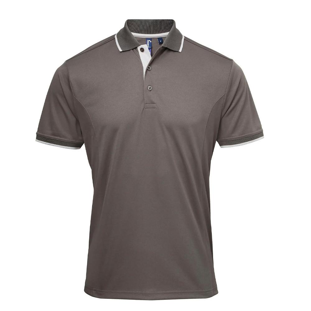 Premier Mens Coolchecker Contrast Pique Polo Shirt (Dark Grey/Silver) - Size Medium - Image 3