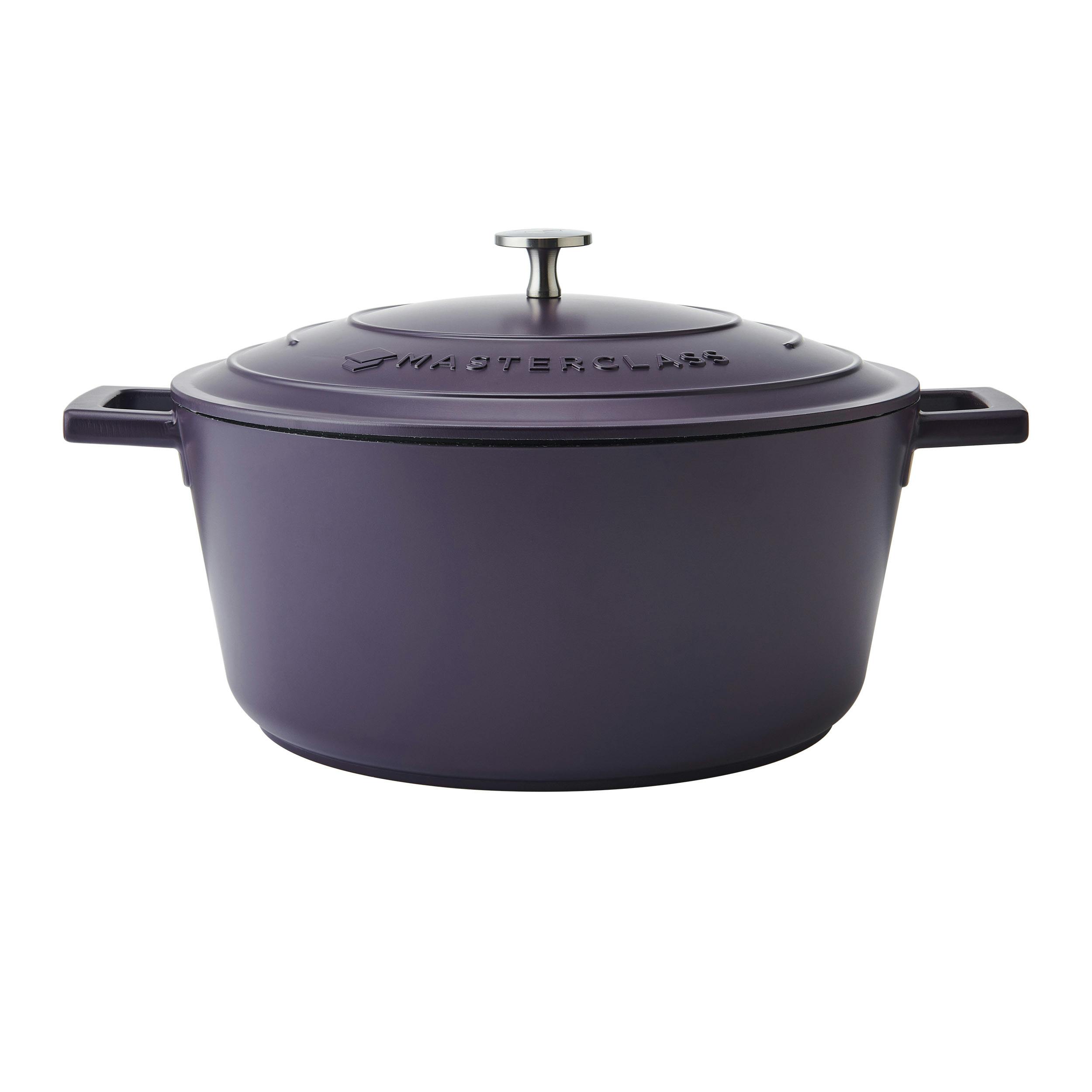 Rackhams Purple 5L Large Cast Aluminium Casserole Dish With Lid, 28Cm - Aluminium - Casserole Dish