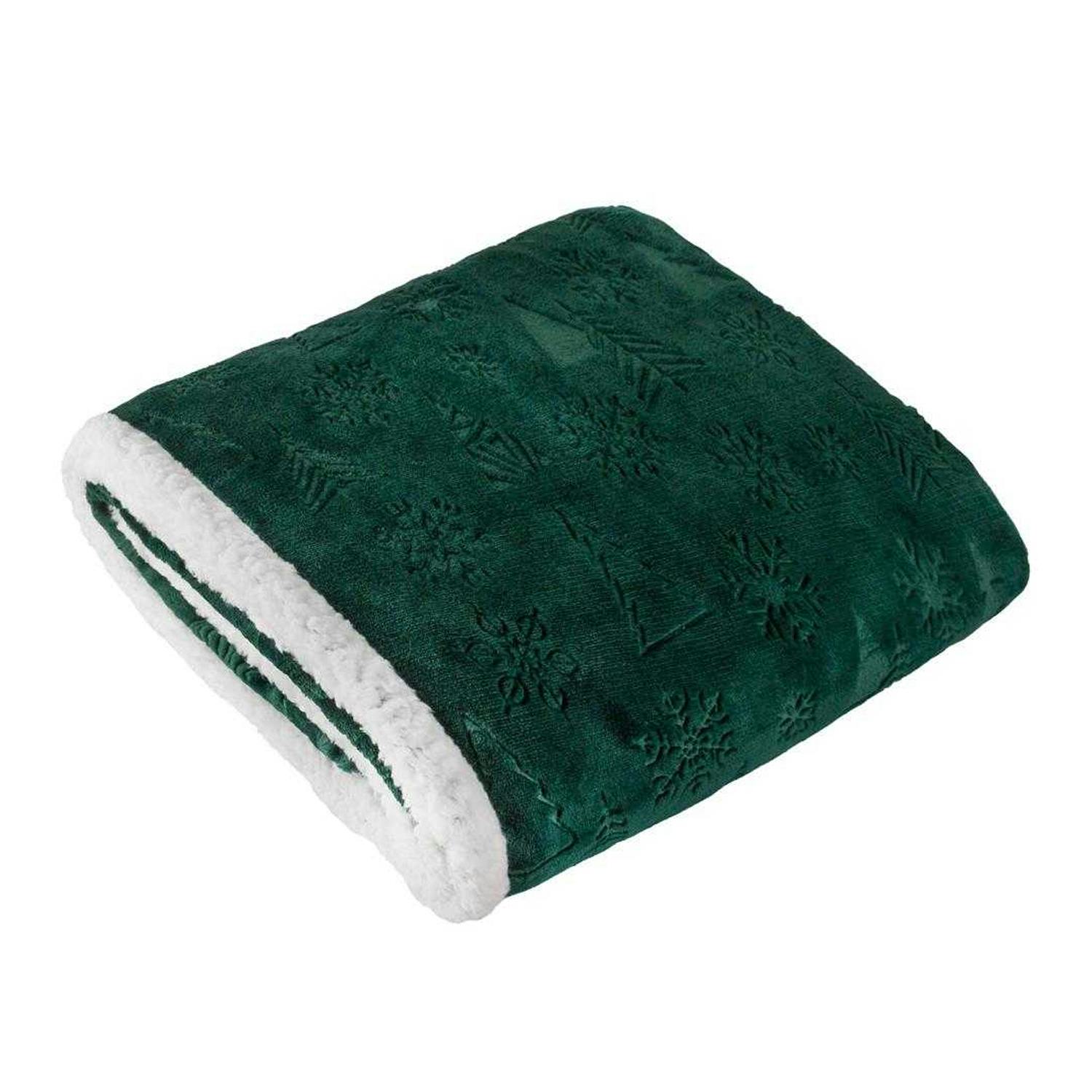 Furn Festive Time Sherpa Fleece Embossed Throw - Emerald - 140Cm X 180Cm - Emerald - 100% Polyester