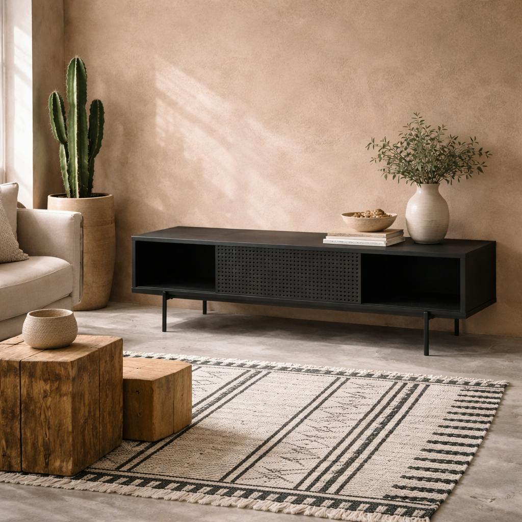 Wyld Haus Black Cambridge Industrial Mesh Tv Unit 1 Sliding Door